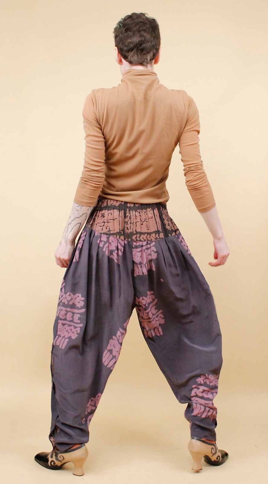 80s Vtg Silk Laise Adzer Designer Silk Moroccan Lagenlook Art Pants S-M W28-30″