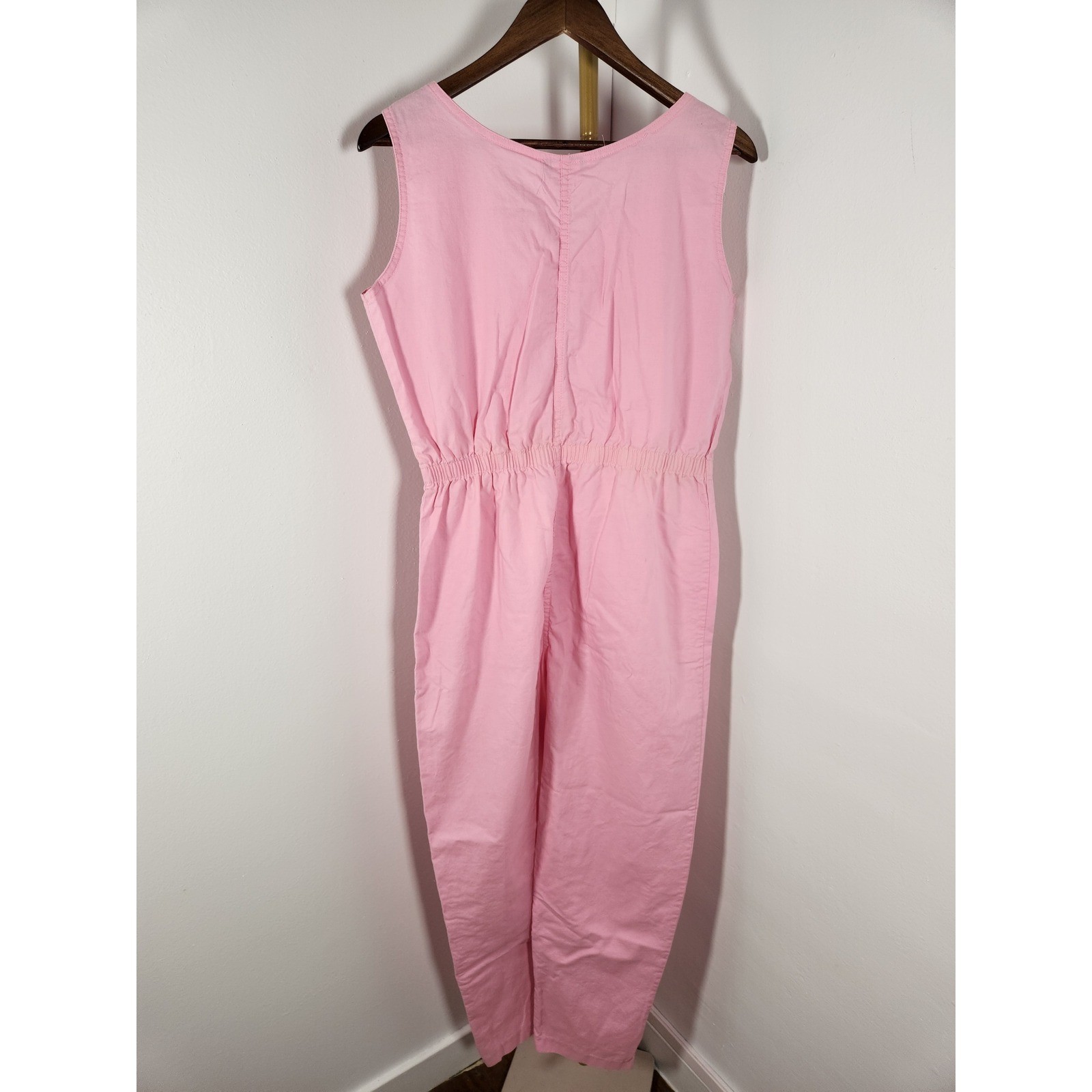 VTG Ideas 1980s Pink Sleeveless Utility Jumpsuit Snap Front Size Large Pockets!
