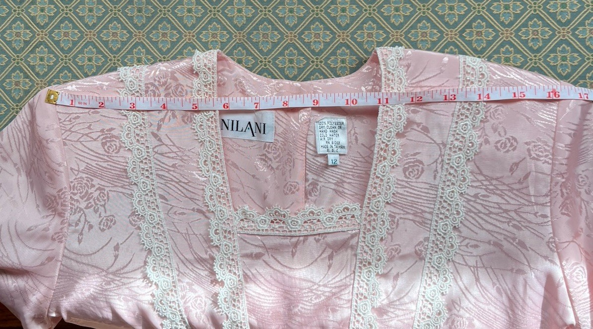 Vtg Nilani Lace Dress Blush Pink Drop Waist Button Shoulder Pads Sz 12