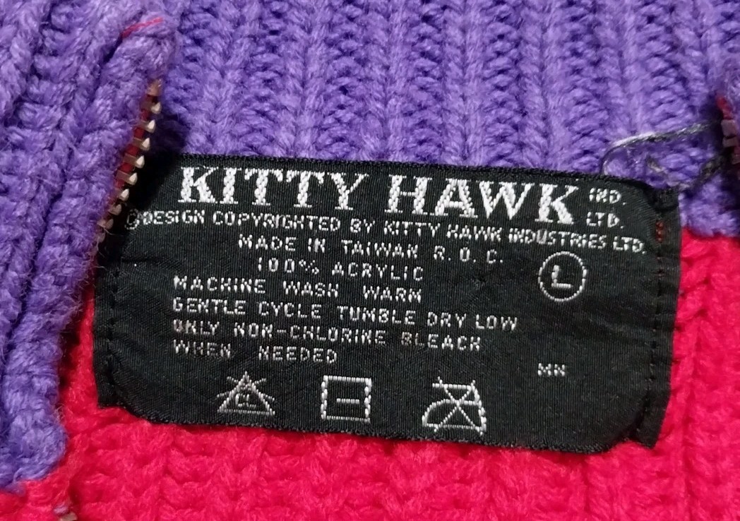 Kitty Hawk Vintage Colorful Sweater 80s 90s Front Zipper And Pocket Size Large