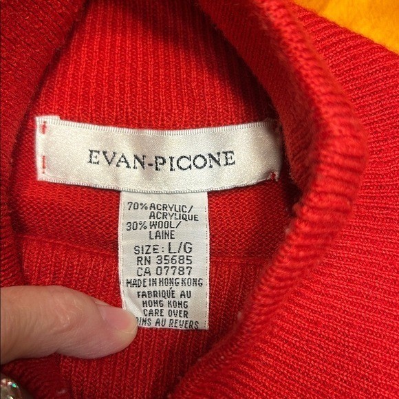 Evan-Picone Preppy Quiet Luxury Red Mock Neck Wool Blend Knit Sweater Vintage