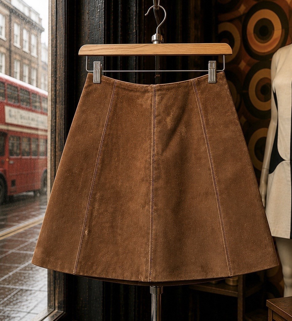 RARE Handmade London Boutique Vintage 60s Brown Genuine Suede Leather Mini Skirt