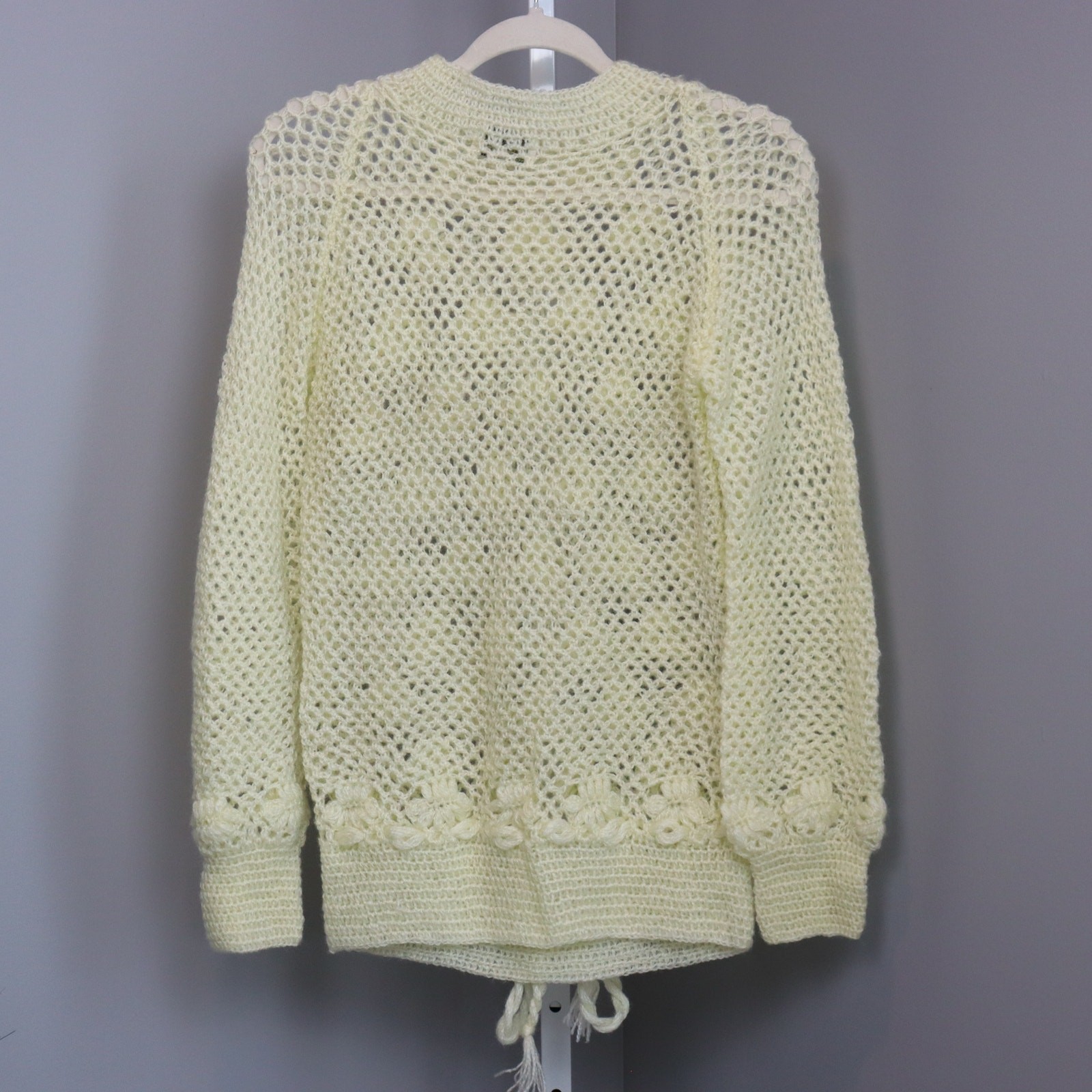 Vintage Handmade Crochet Knit Sweater Pullover Cream Open Weave Size M