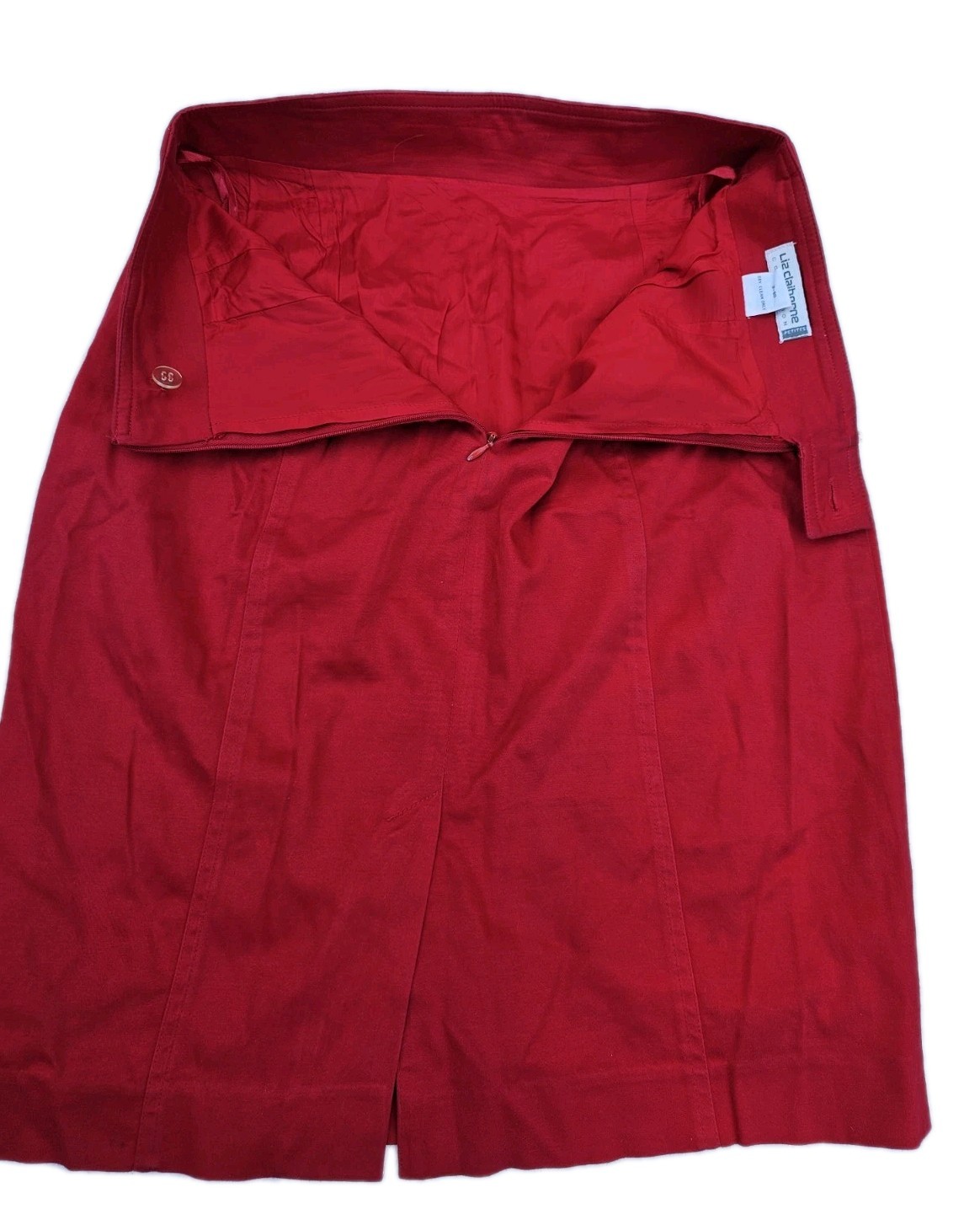Liz Claiborne Collection Red Cotton Skirt Sz 10P Pencil High Waist Y2K Vintage