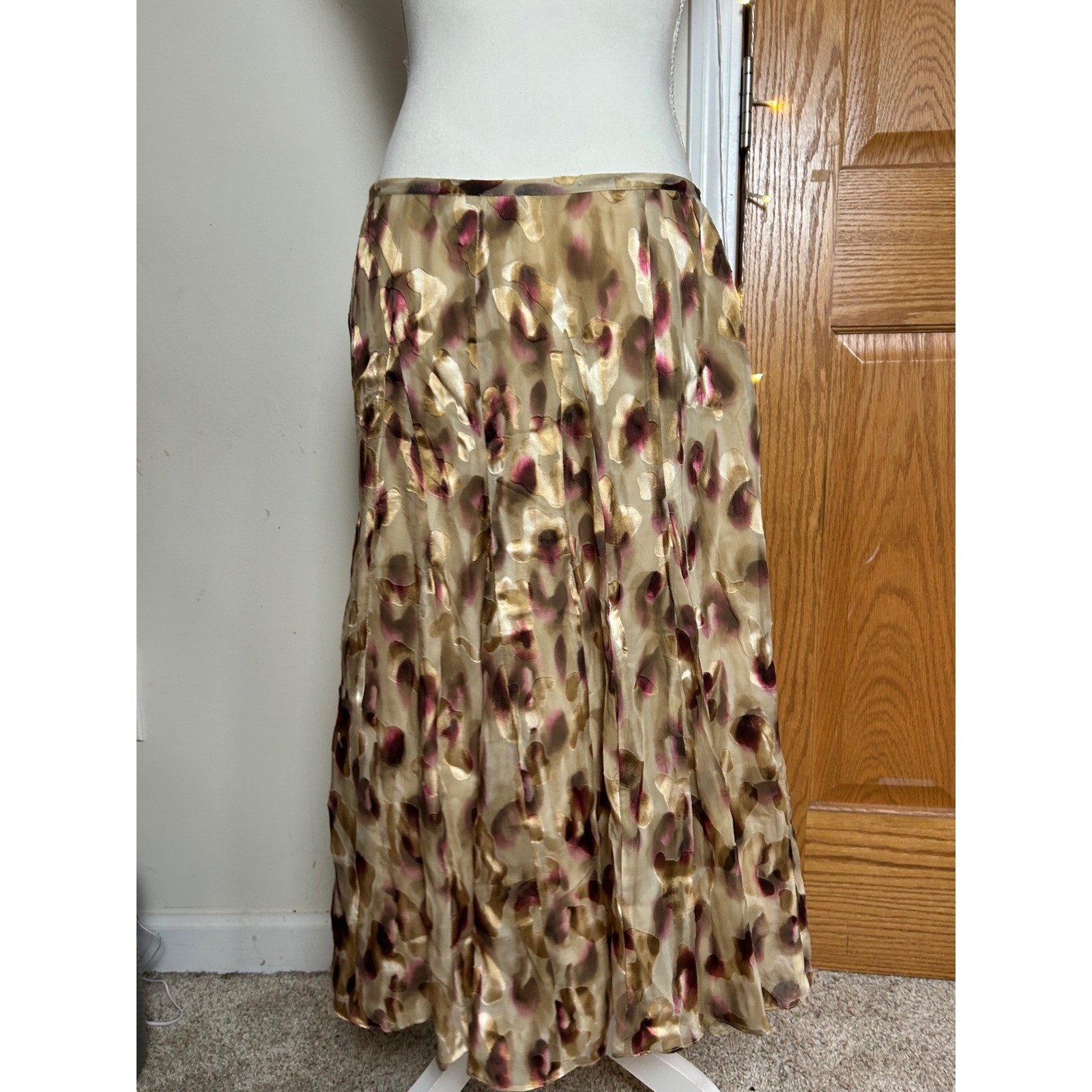 Vintage Jones New York Womens Silk Skirt Tan Floral Print Midi Animal Print 8