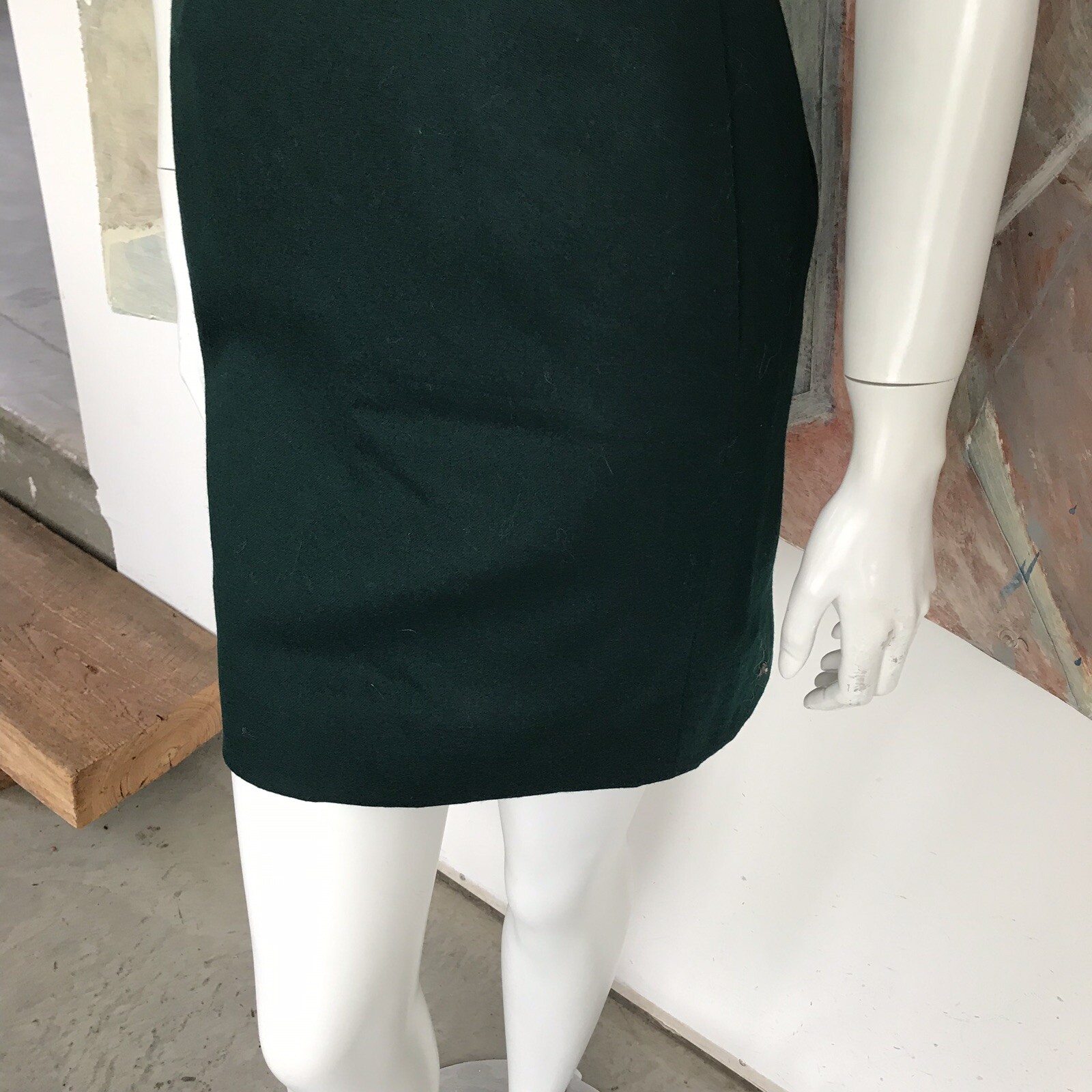 Vintage Gloria Sachs Jungle Hunter Green Wool Pencil High Waisted Skirt Size 4