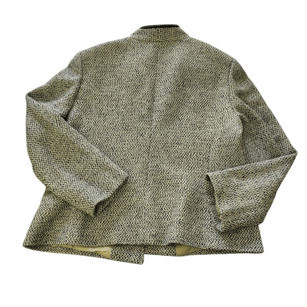 VTG Tahari Green Black Herringbone Tweed Open Front Blazer Plussize 18