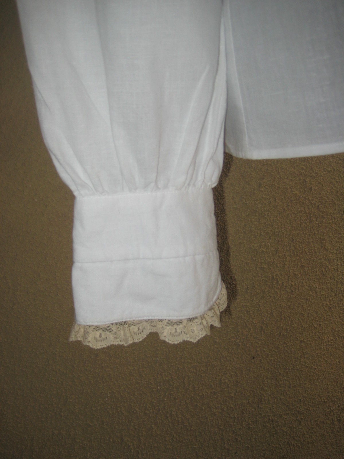 Vintage Outback Red white Ramie/cotton pintuck mesh embroidery collar blouse S