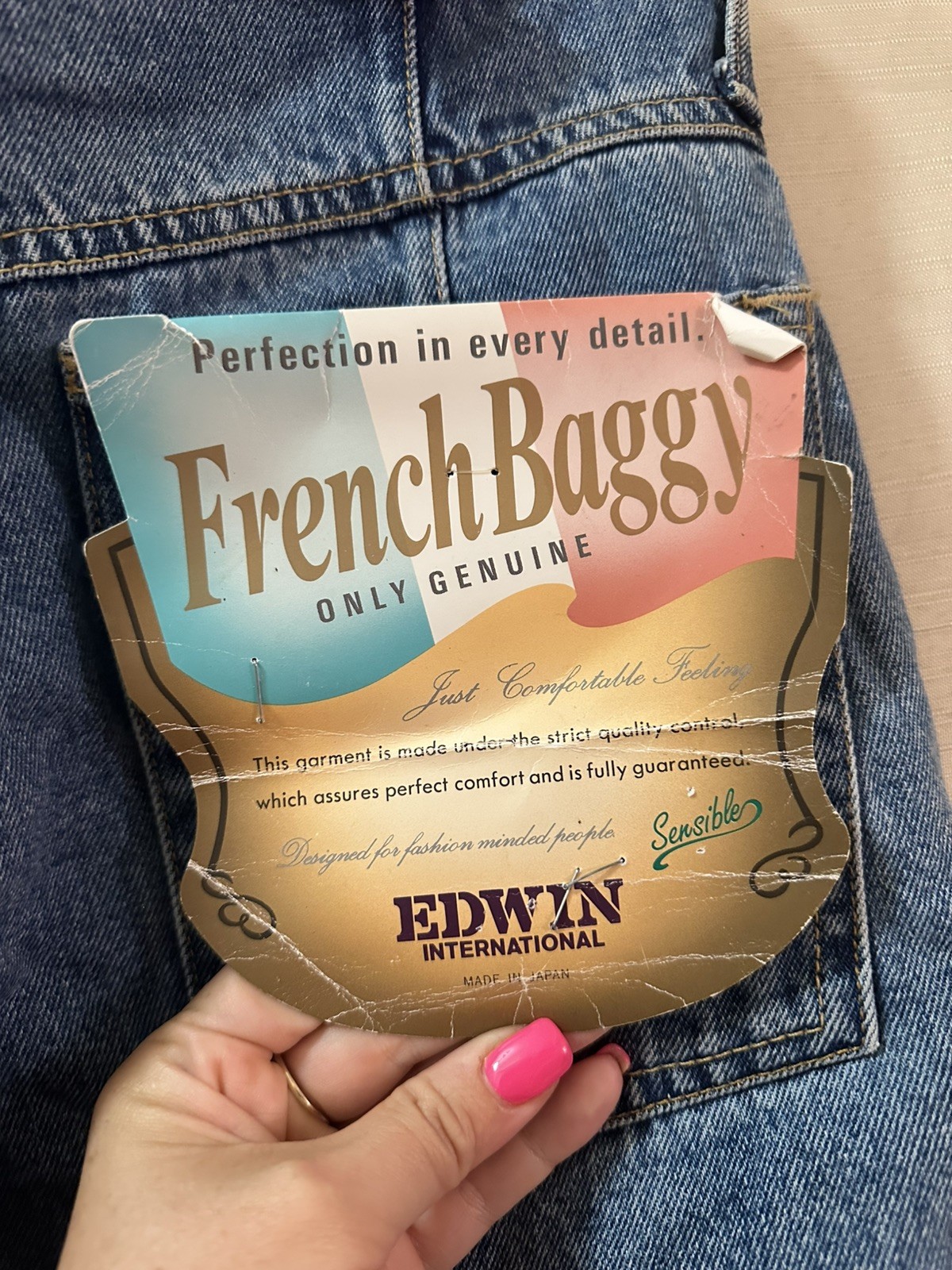 Vintage Edwin French Baggy Jeans Deadstock NWT High Rise Pleated Denim 28×30