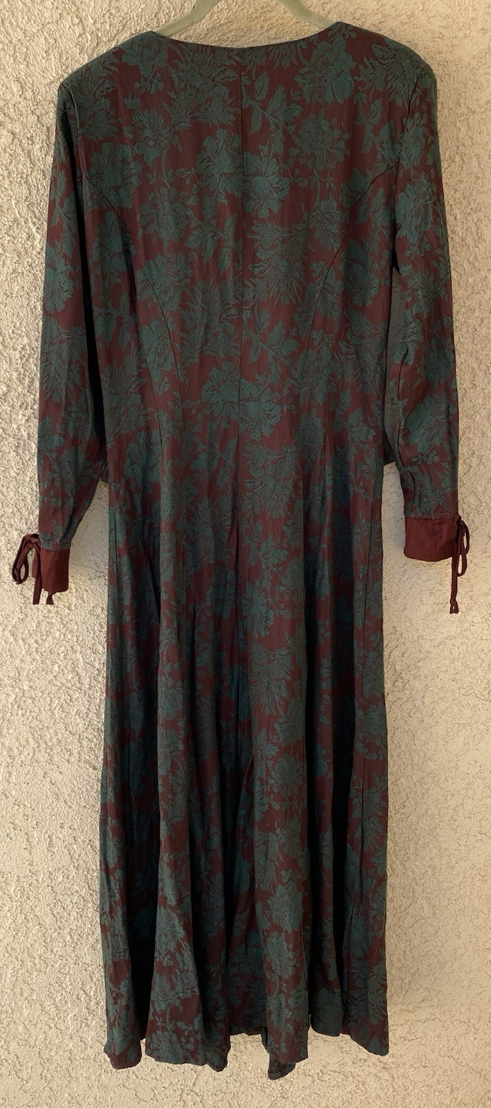Vintage 80s 90s Karen Alexander Floral Jacquard Maxi Dress Burgundy Green USA 8