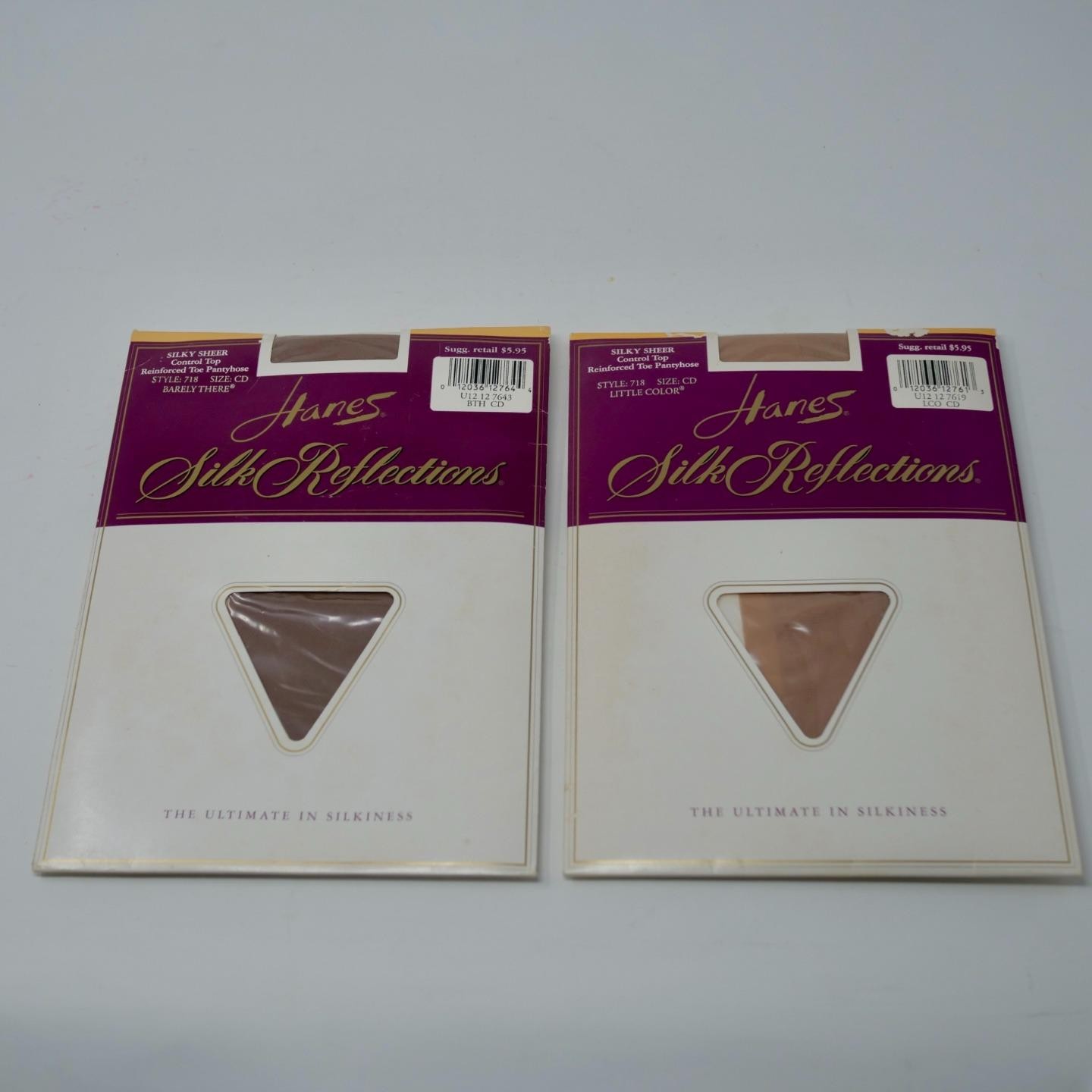 2 – Vtg 90s Hanes Silk Reflections Control Top Pantyhose CD Barely There 718