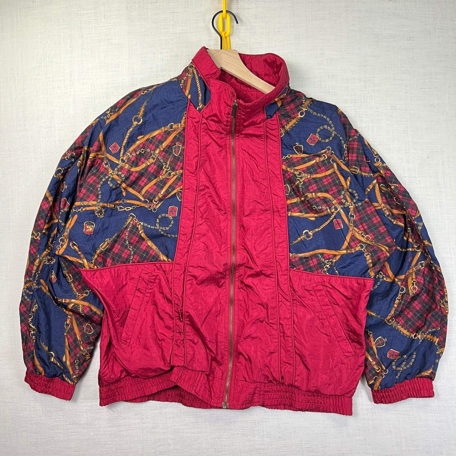 VTG Westbound Windbreaker Jacket Womens Large Red Chain Print Plaid Zip Up Sport