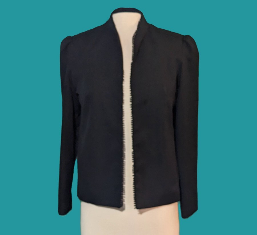 Glen Echo Sportswear Vintage Black Open Front Blazer Size M Preowned