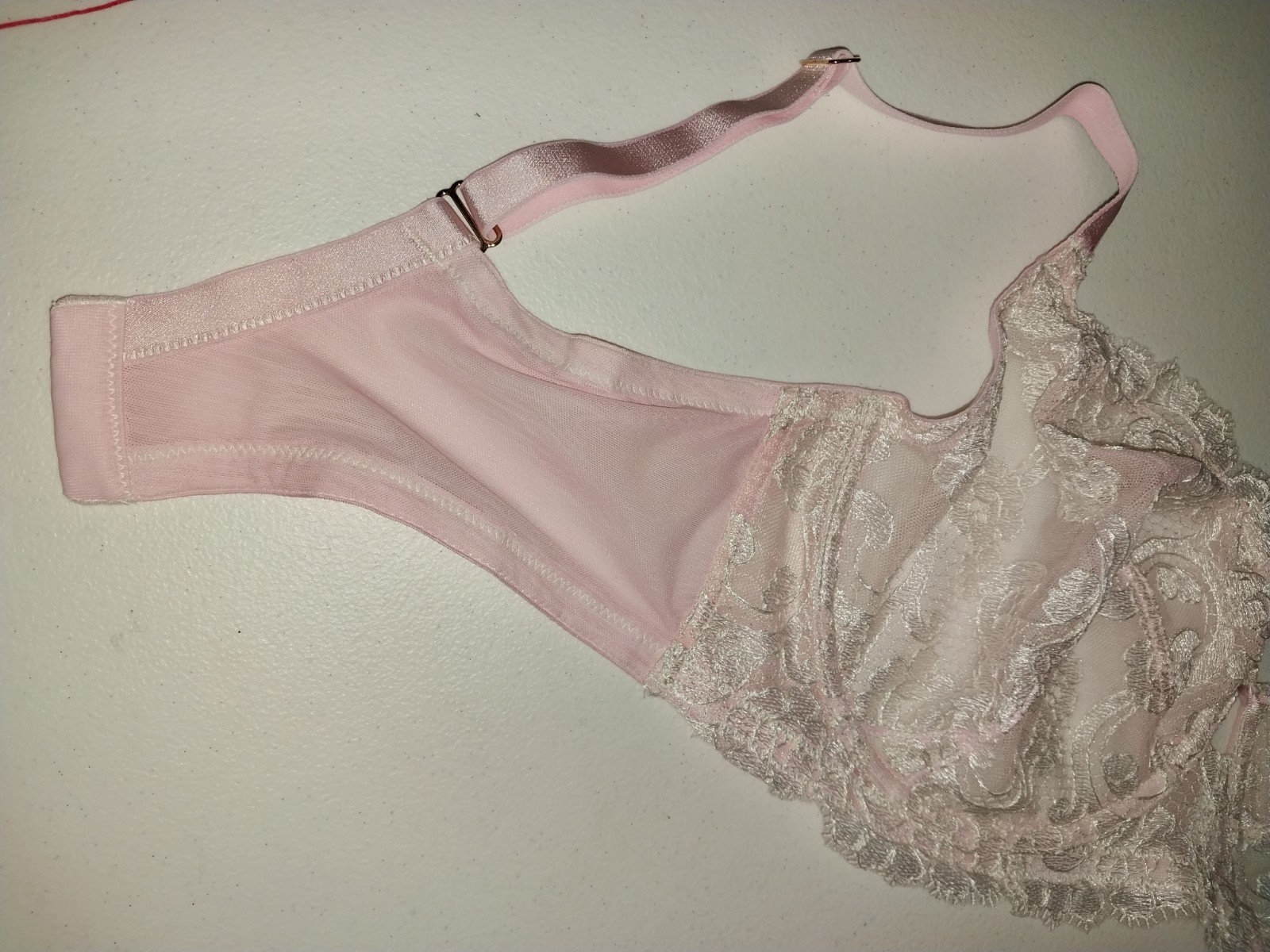 VTG SILKY SHEER LACY UW VS BOUDOIR DEMI BRA NOS 38DDD PINK DELICATE COQUETTE