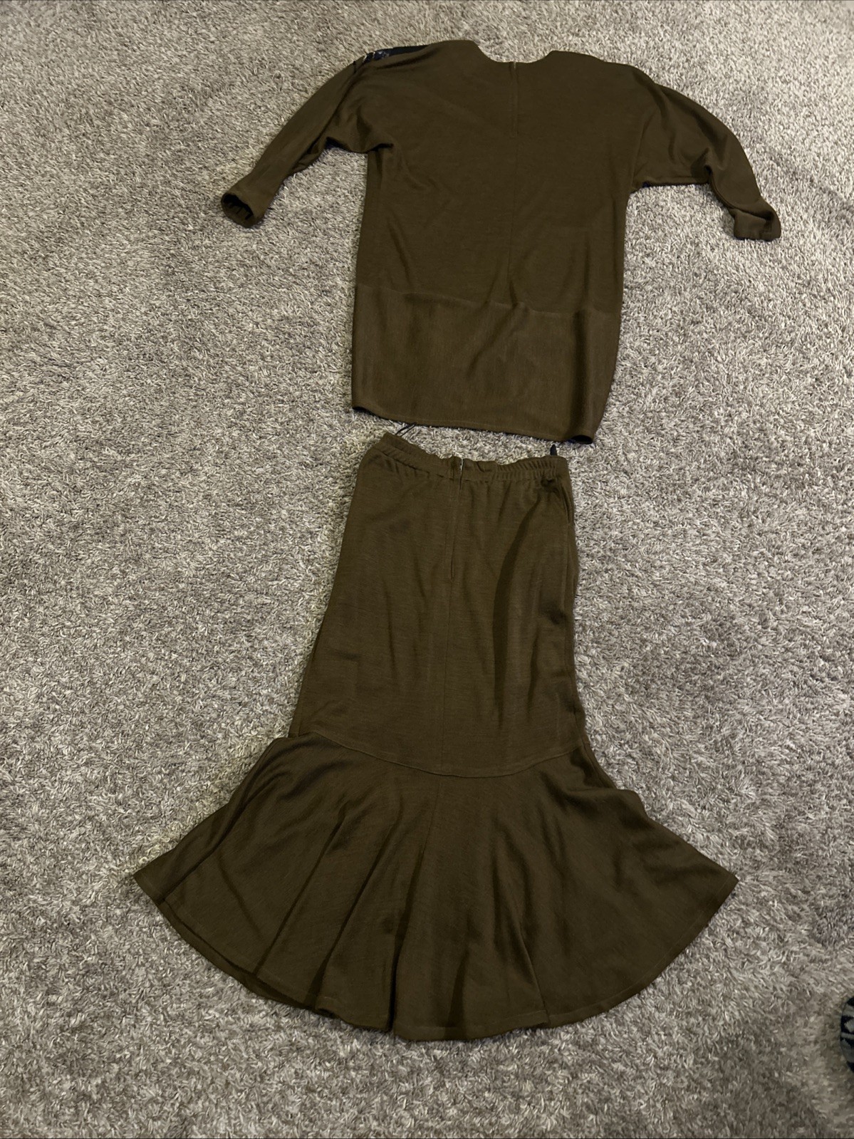 VTG Leadermode 2pc Skirt Set M Brown Gold Metallic 80s 90s Party Edgy