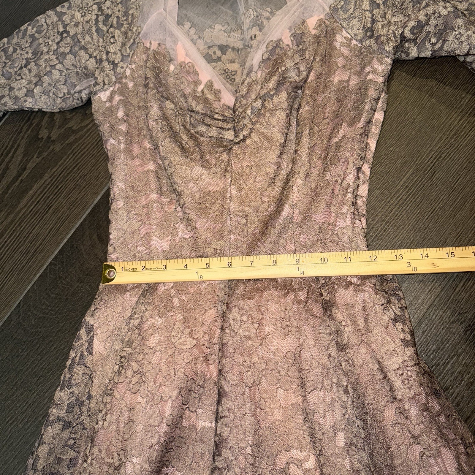 Vtg 1950s Emma Domb Pink Lace Party Dress Tea Fit & Flare Illusion Size XS *read