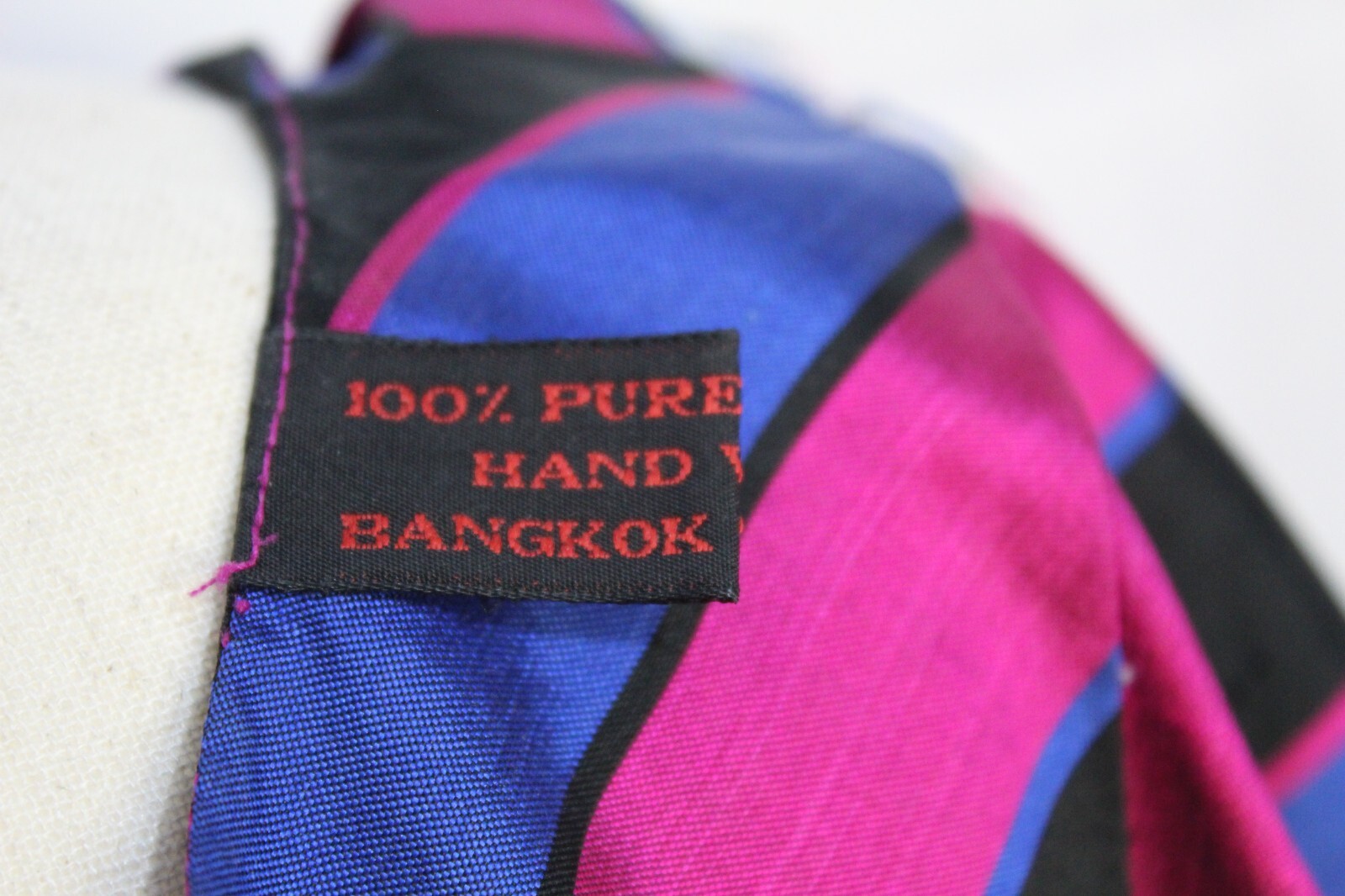 Vintage 1980s 100% Pure Thai Silk 3 Pc Suit Set Handmade Fuchsia Striped Belt