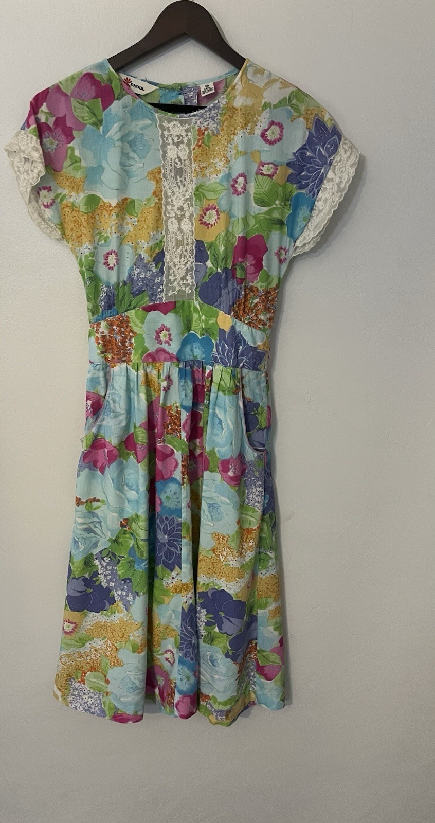 Vintage 90s Floral Cottagecore Dress Lace Trim Rayon Prairie Fairycore Boho XS S