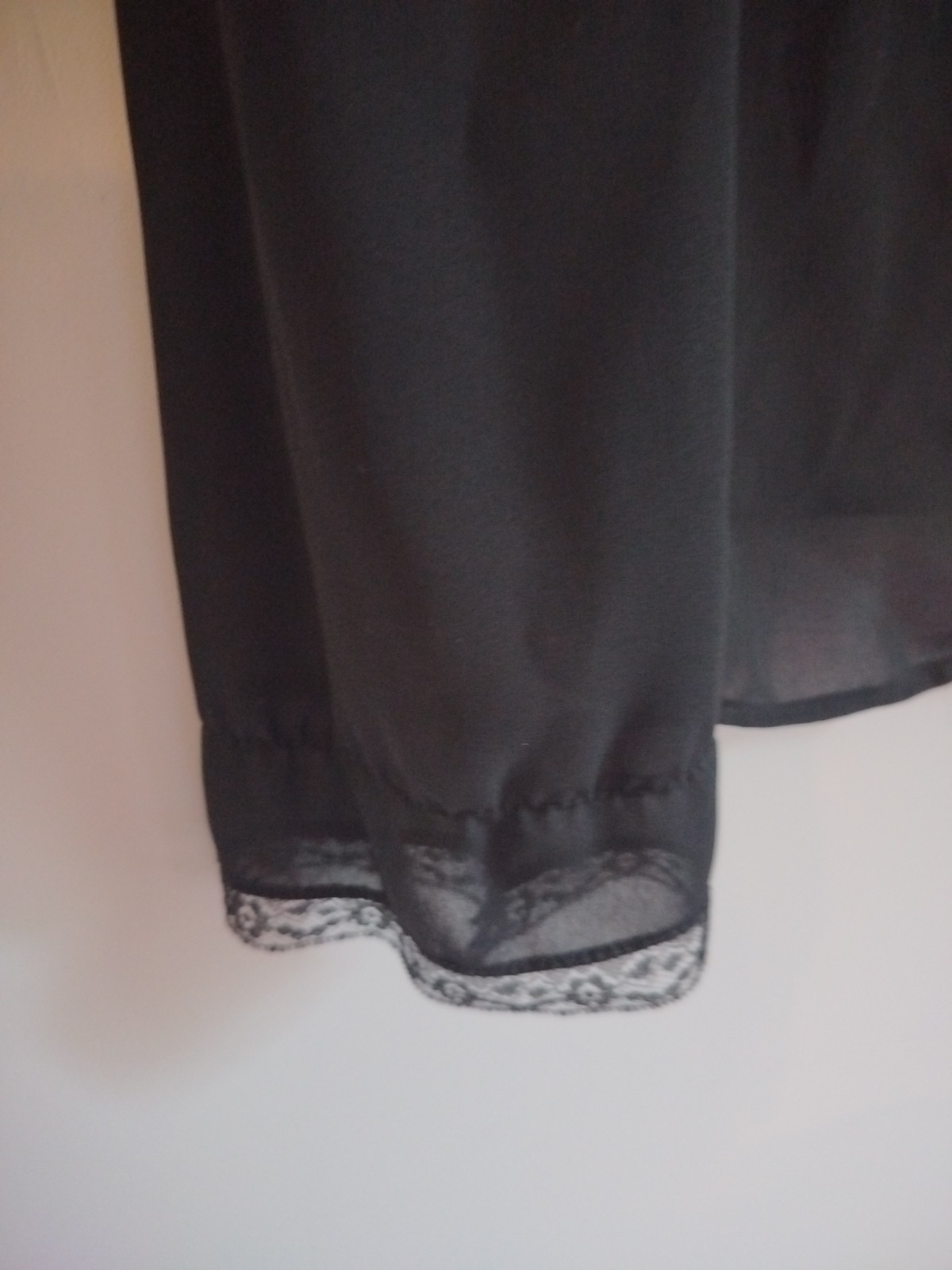 VTG Sauci Black Sheer Blouse High Neck Lace Trim Victorian Prairie Blouse Top M