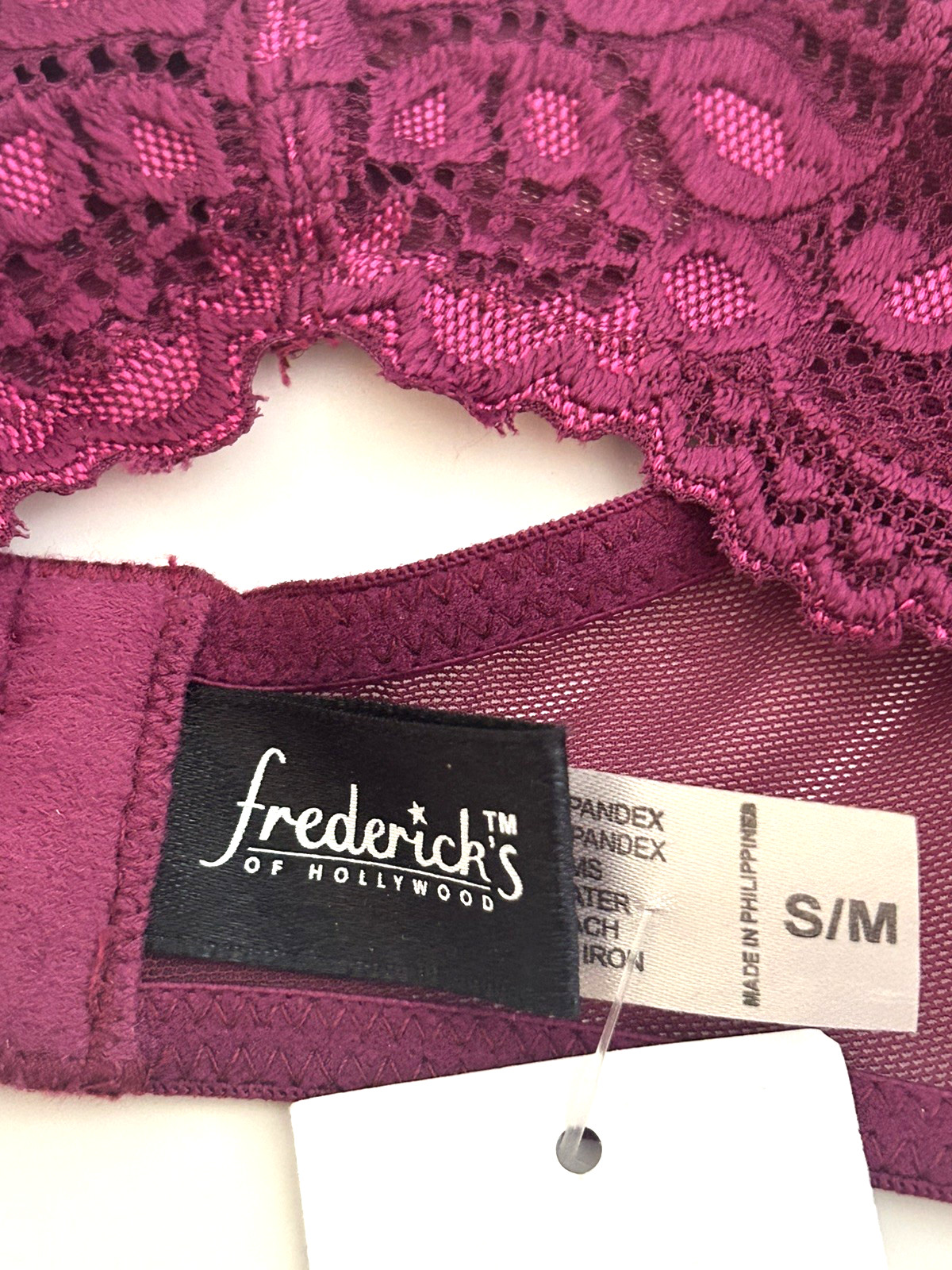 Fredericks of Hollywood Garter Belt Lace Floral Dark Fuchsia Coquette Vamp S NWT