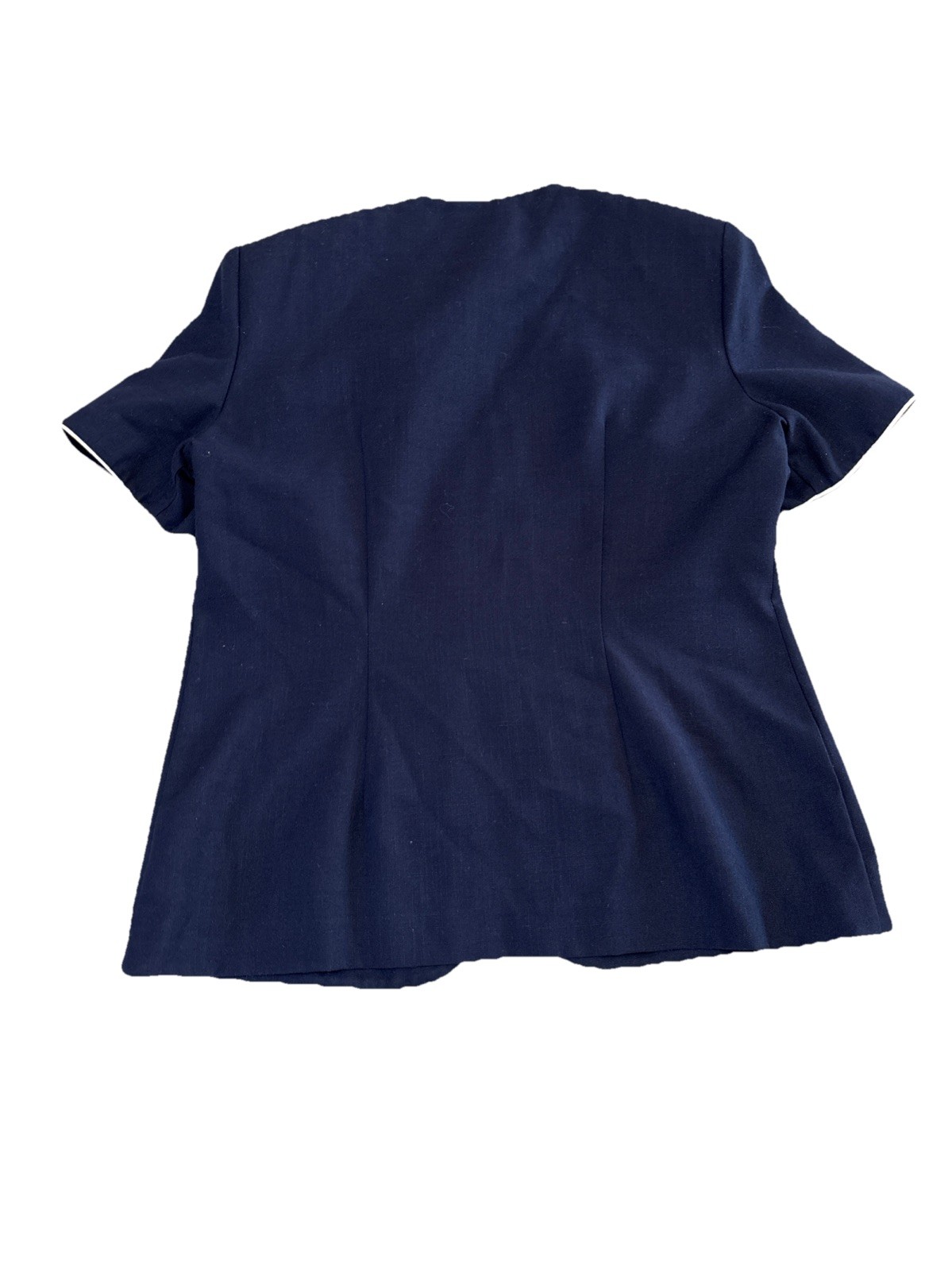 Leslie Fay Vintage 2- Piece Blouse Skirt Set Size 12P Stars Pleated Navy Blue