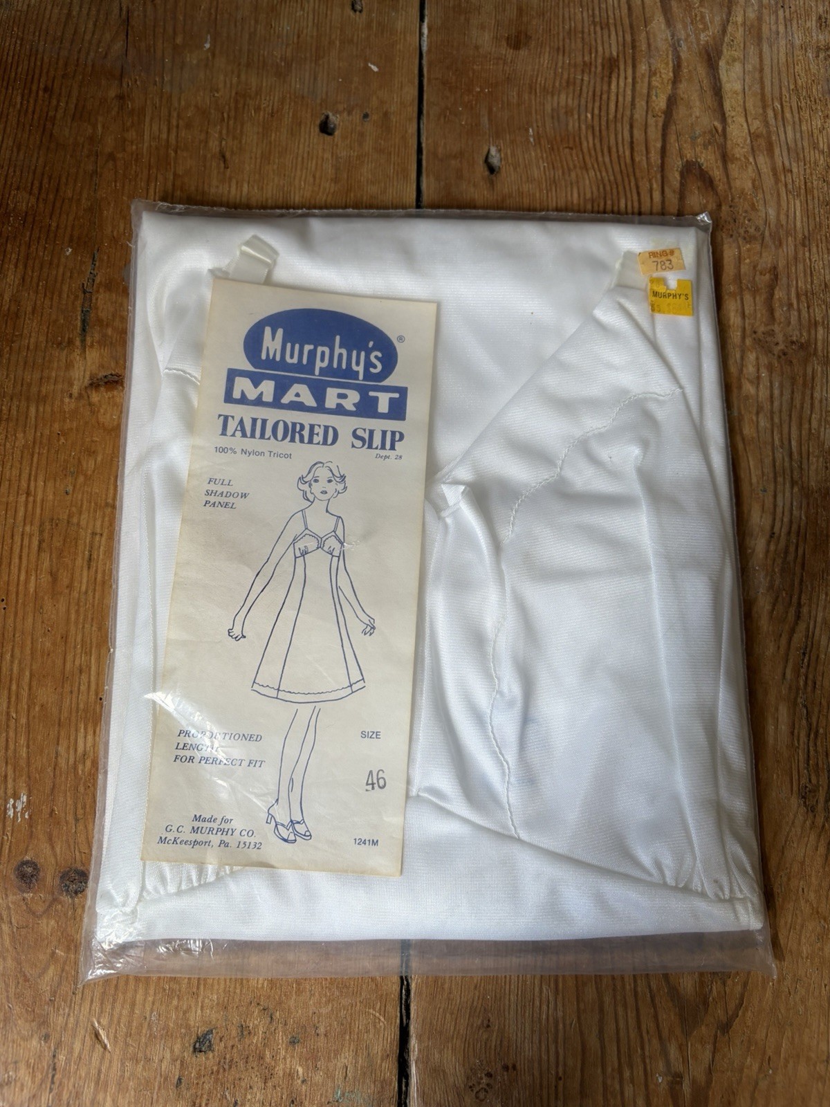 Vintage 1960s 1970s NOS Full Tailored Slip Nylon Tricot White Size 46 GC Murphy