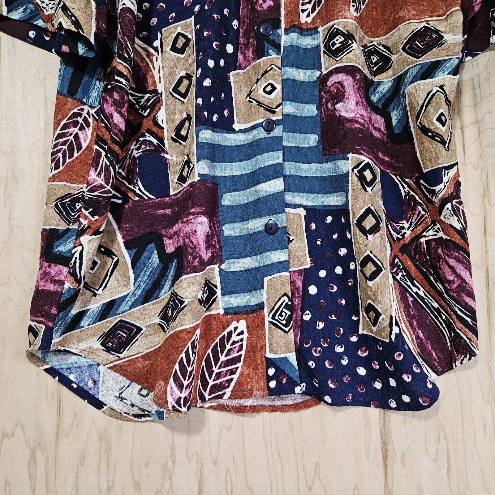 Caliche Collection Vintage 80s Multicolor Geometric Print Rayon Blouse Wmns Sz M