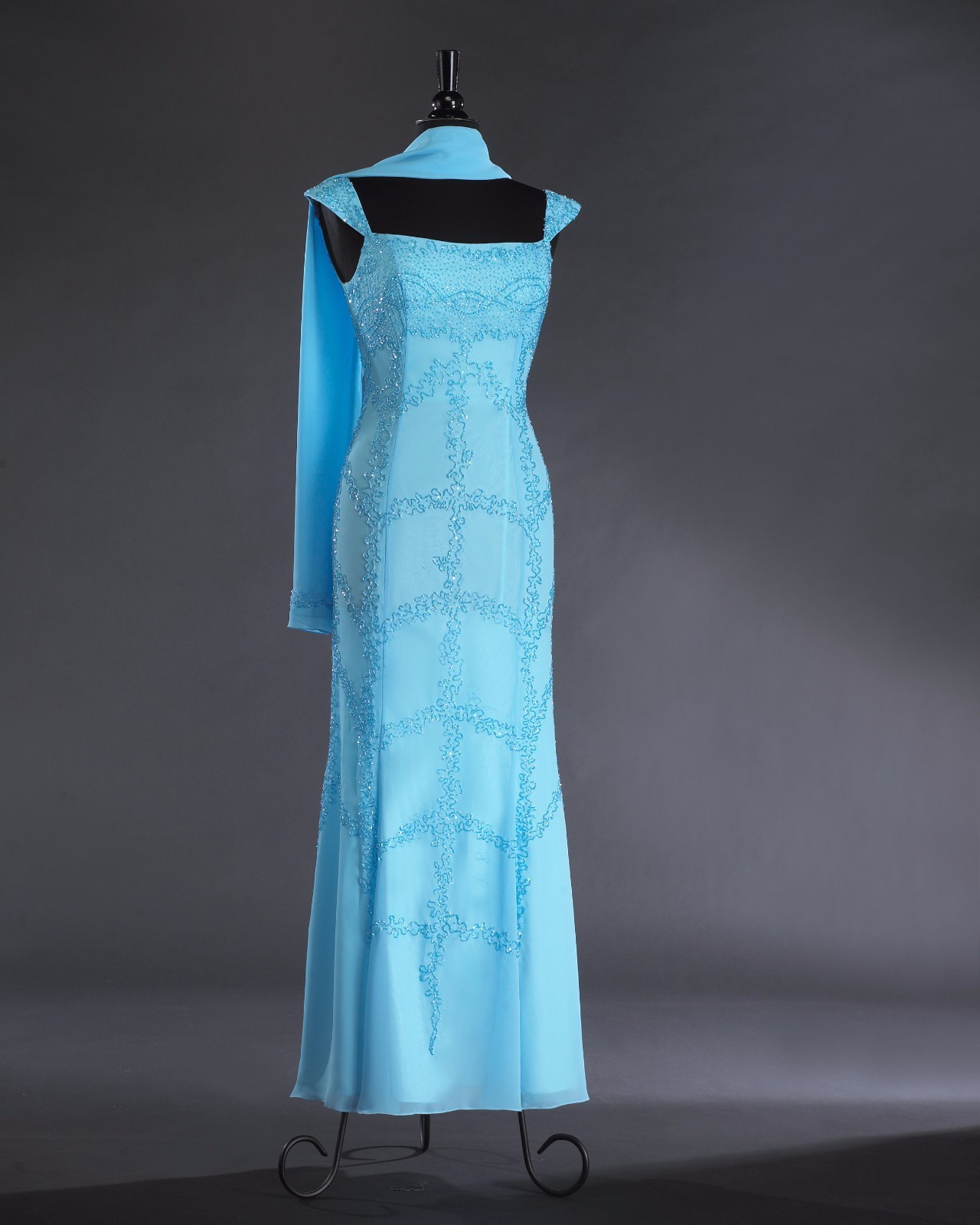 Jasdee Dress Length 58″ Hand Work Beading On Chiffon With Scarf Style L3001