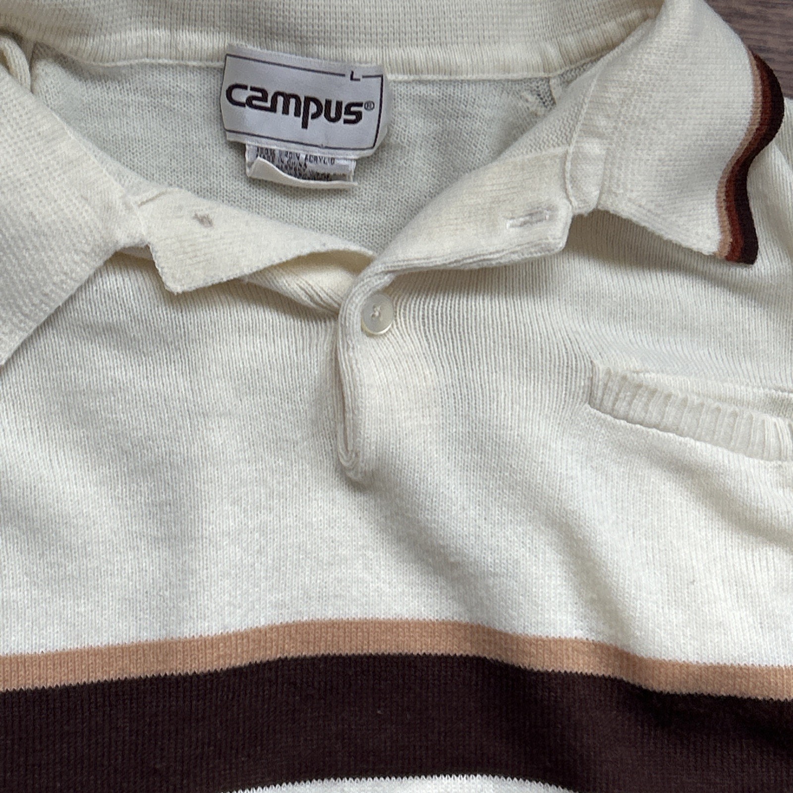 Vintage Campus 100% V Neck W/ Buttons Sweater Size Large