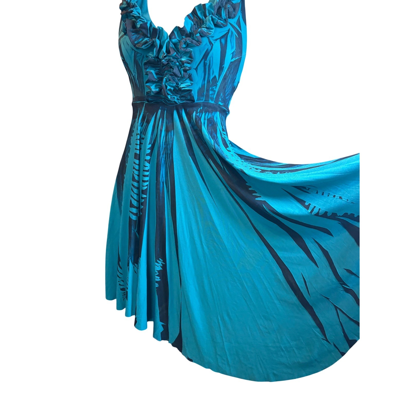 Y2K Ruffle GUESS by Marciano Halter Dress Handkerchief Hem Small Teal Vintage