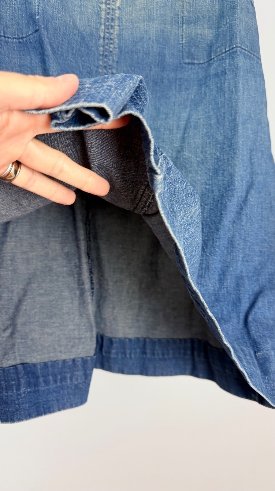 Vintage 70s Levi’s L Denim Midi Skirt Orange Tab Script Ribbon Tag 28″ Waist