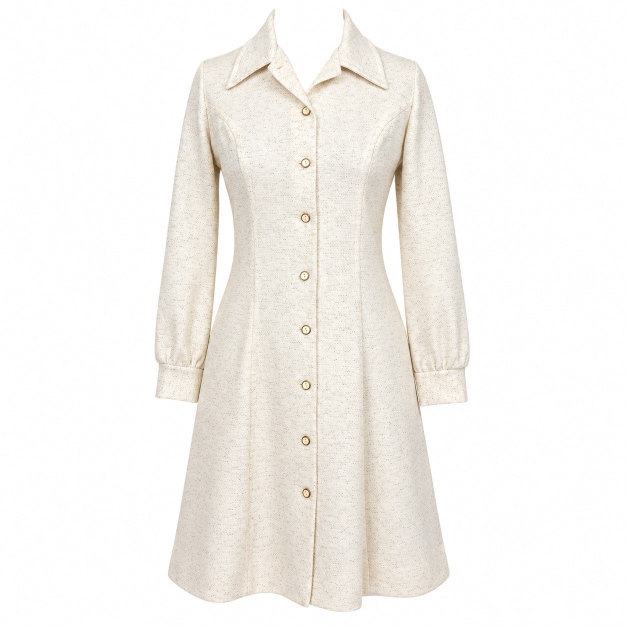 Vintage 70s Sears Double Knit Polyester Shirt Dress Dagger Collar Size M USA Mod