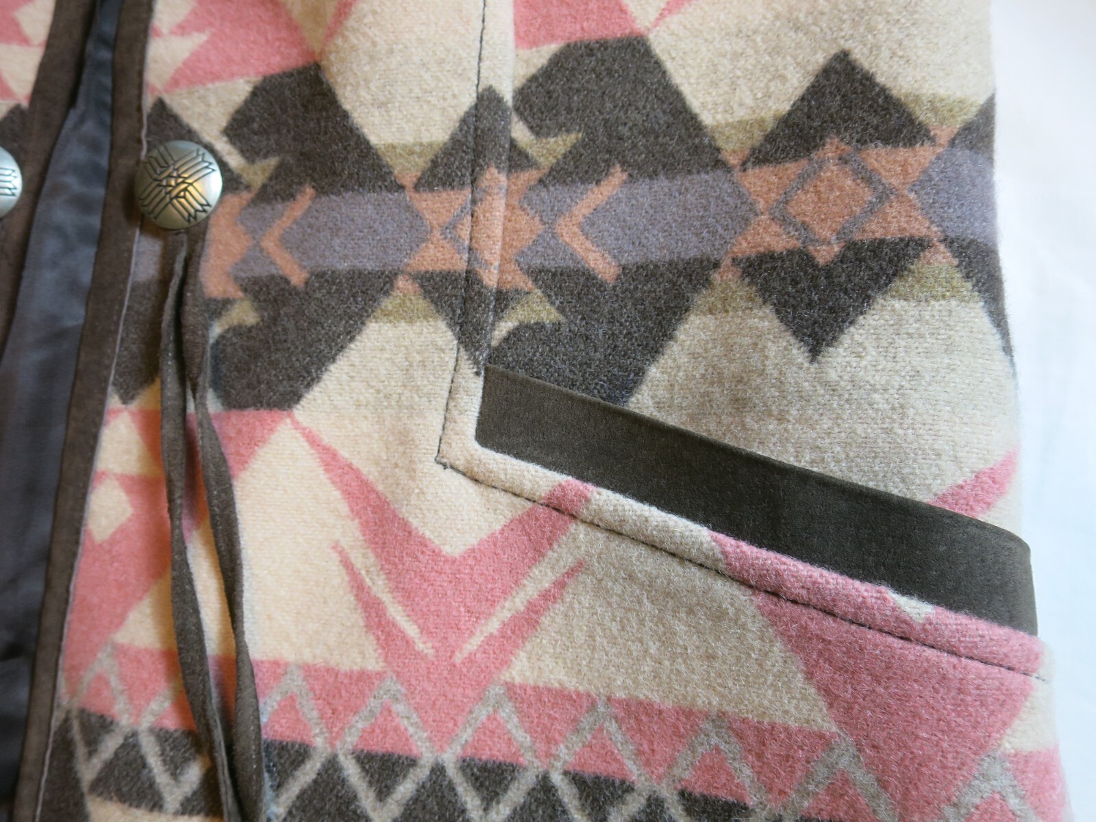 Vtg Pendleton Vest Wool Suede Trim Brown Beige Salmon Tassels Southwest Medium