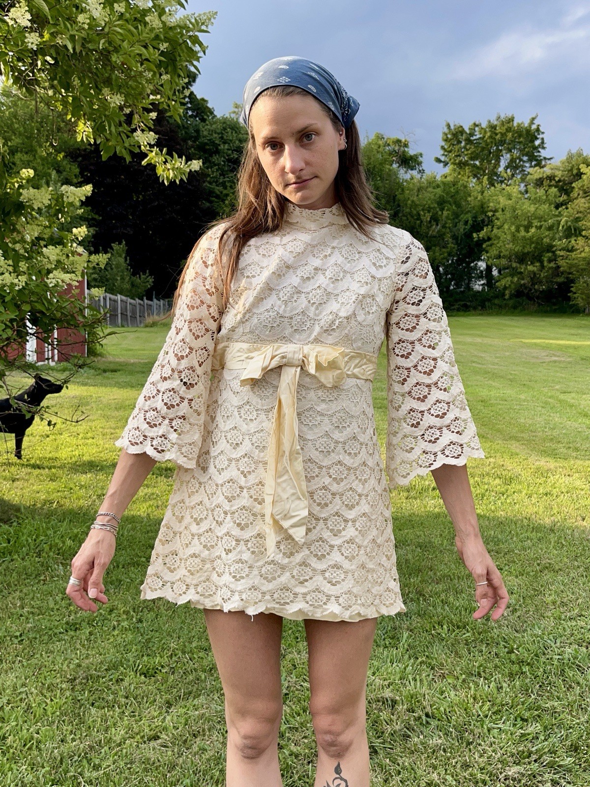 Vintage Mid Century 1960’s Gene Stanley Ivory Lace Mini Formal Wedding Dress