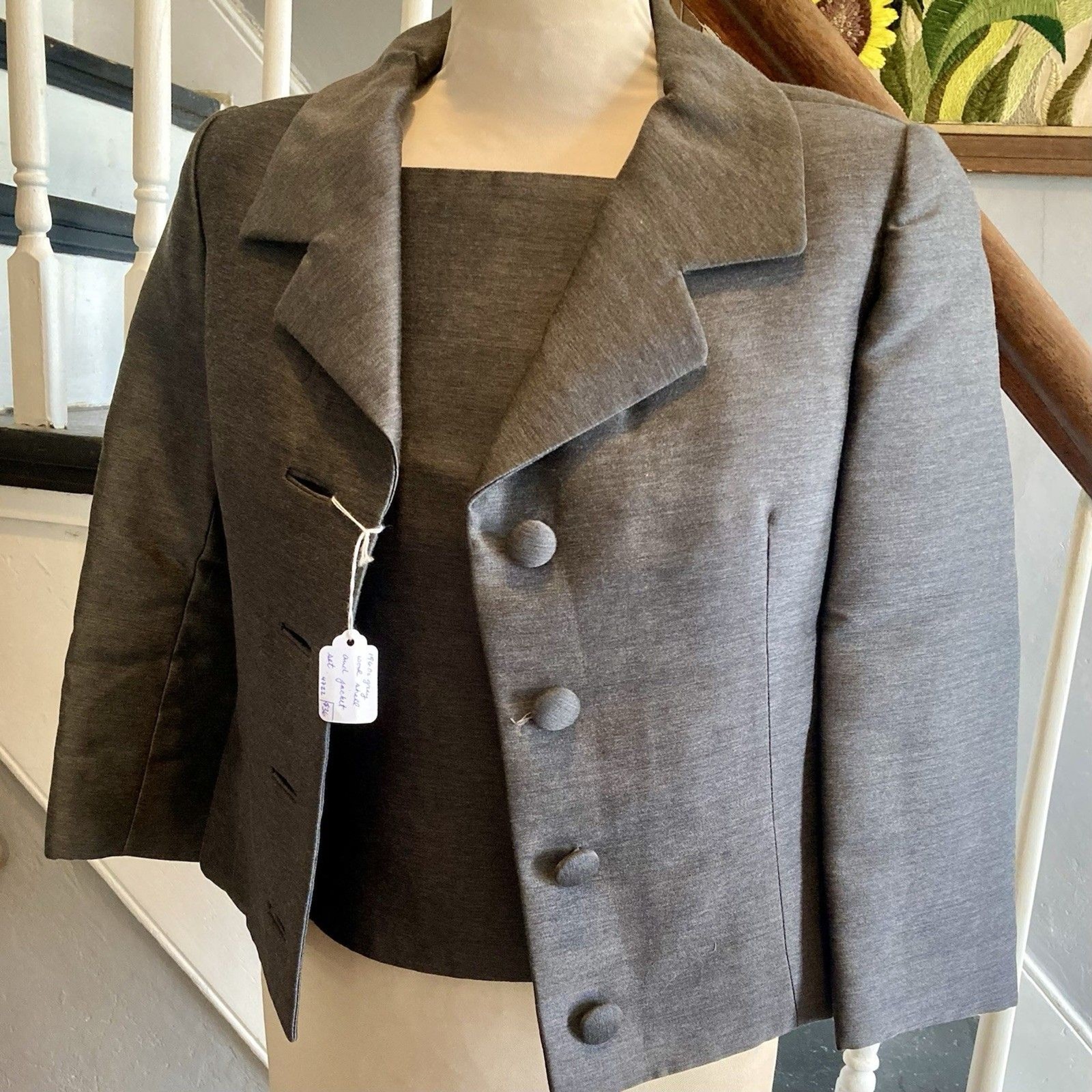 Early 1960s Grey Wool Mohair Suit Jacket And Matching Shell Cropped Mod Pinup