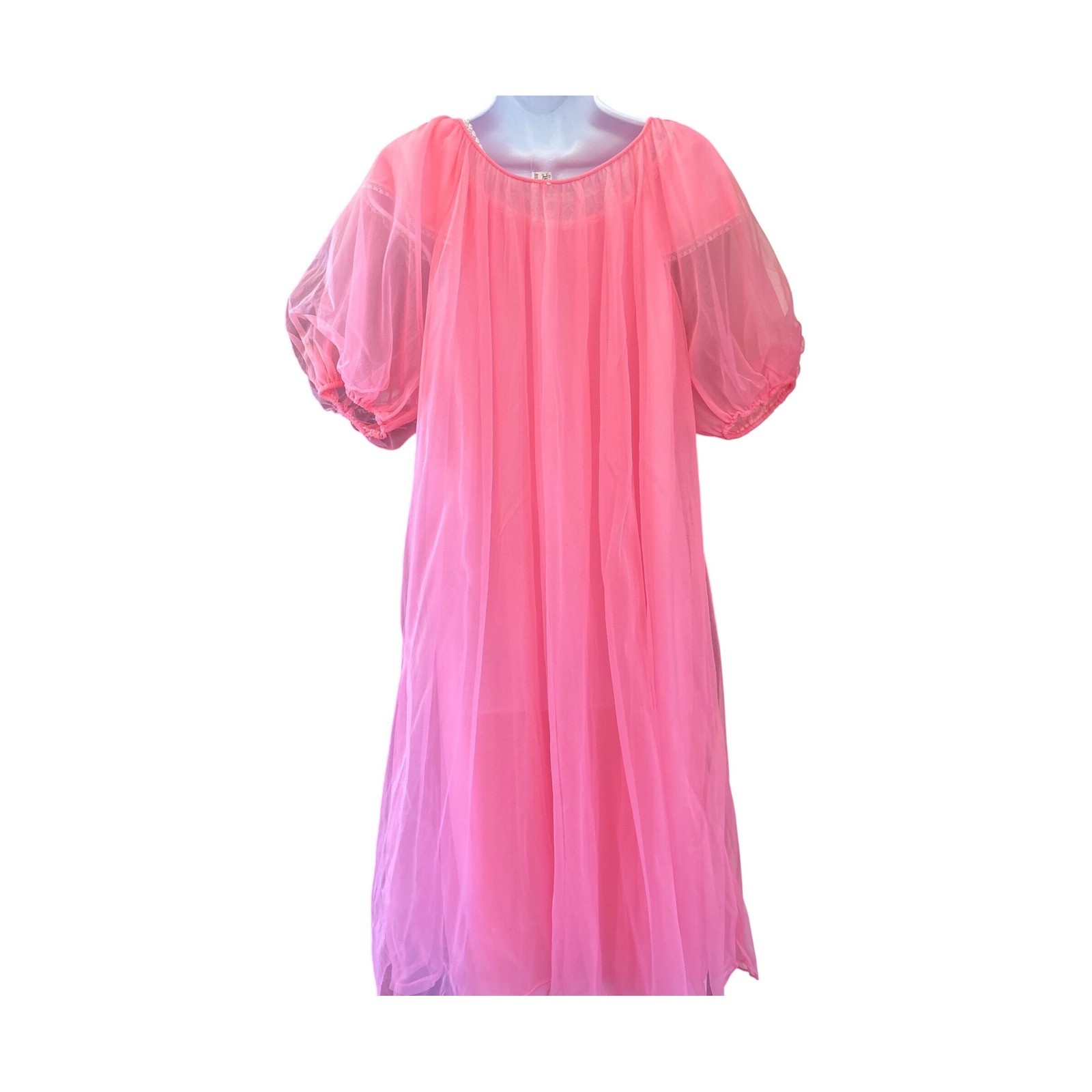 Vintage Lisette Peignoir Chiffon Lace Robe Coquette Barbiecore Puff Sleeve 34