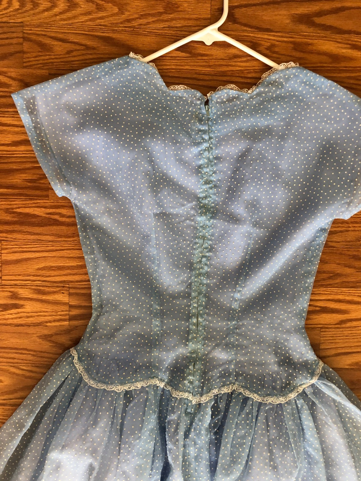 Vintage 1950s Handmade blue sheer dotted swiss womens dress lining& hair tie