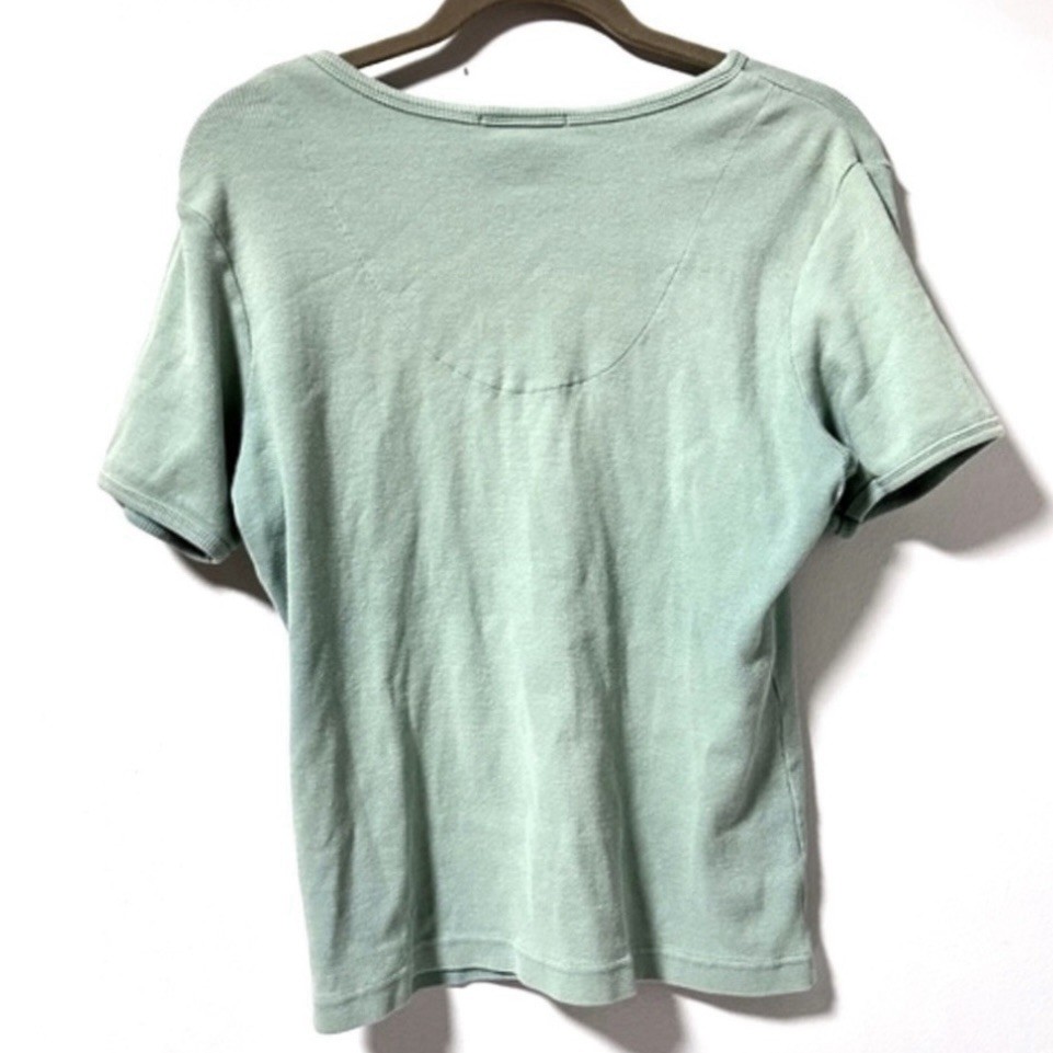 Vintage Express Tricot Mint Green Ribbed Short Sleeve V-Neck Shirt Size Large