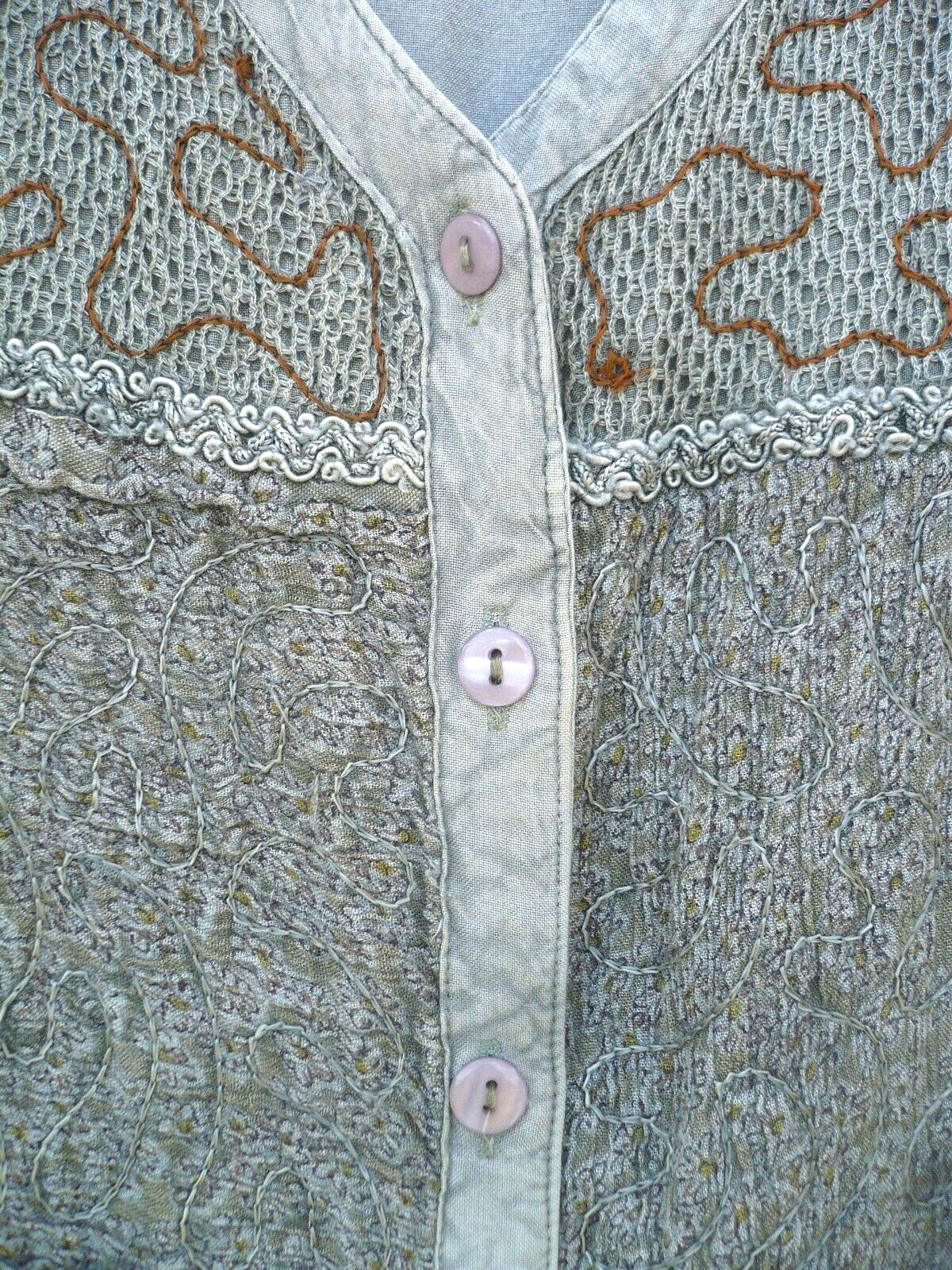 VTG 90S SPEED LIMIT 2X PLUS EMBROIDERED LACE PATCHWORK VEST OPEN NET RAYON WOMEN
