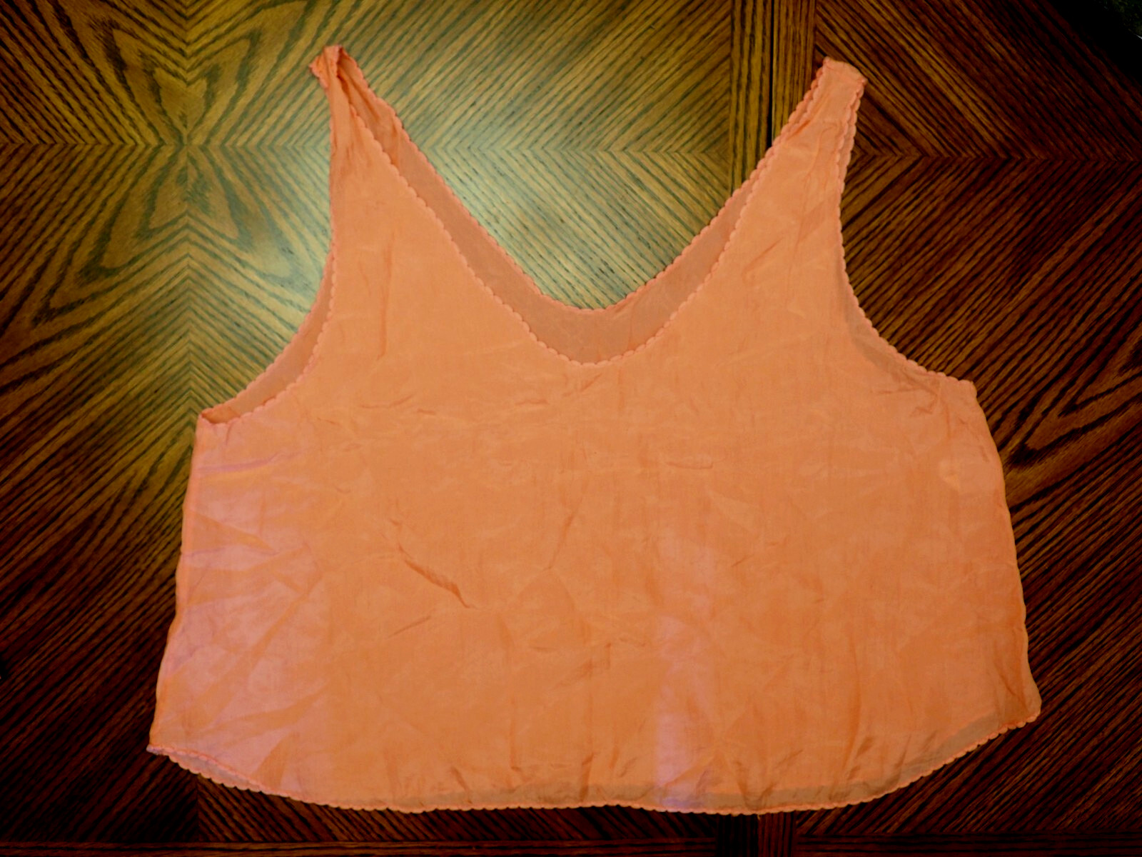 Vintage BRANDYWINE Salmon 100% Silk Chiffon 2 Pc Sleepwear Set Size M