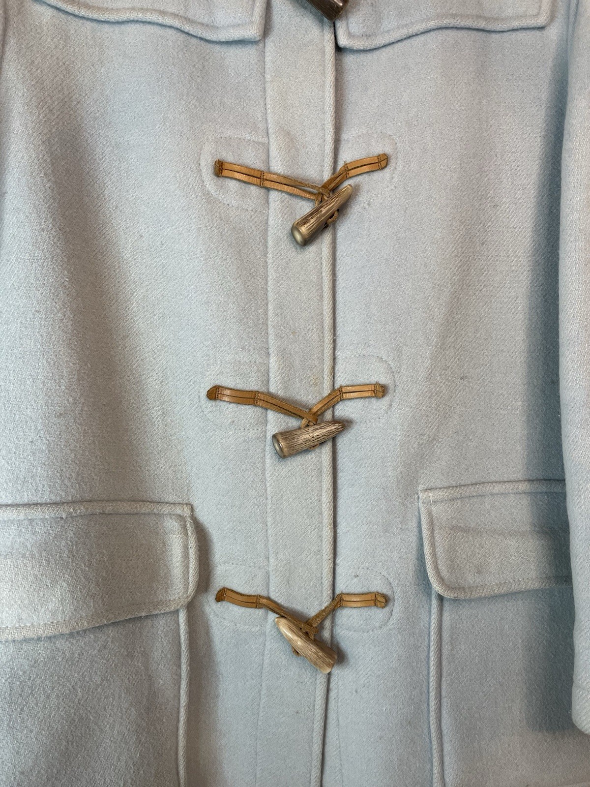 Vintage Gloverall Powder Blue Wool Duffle Coat Womens Sz 8 Hooded Toggle FLAWS