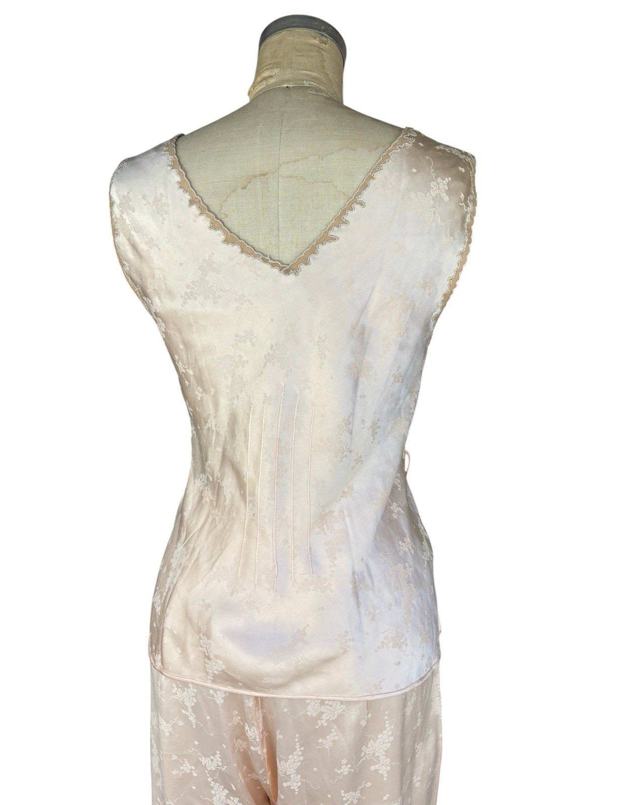 1930s silk jacquard blush pink 3 pc loungewear ensemble bias cut bridal Pajama
