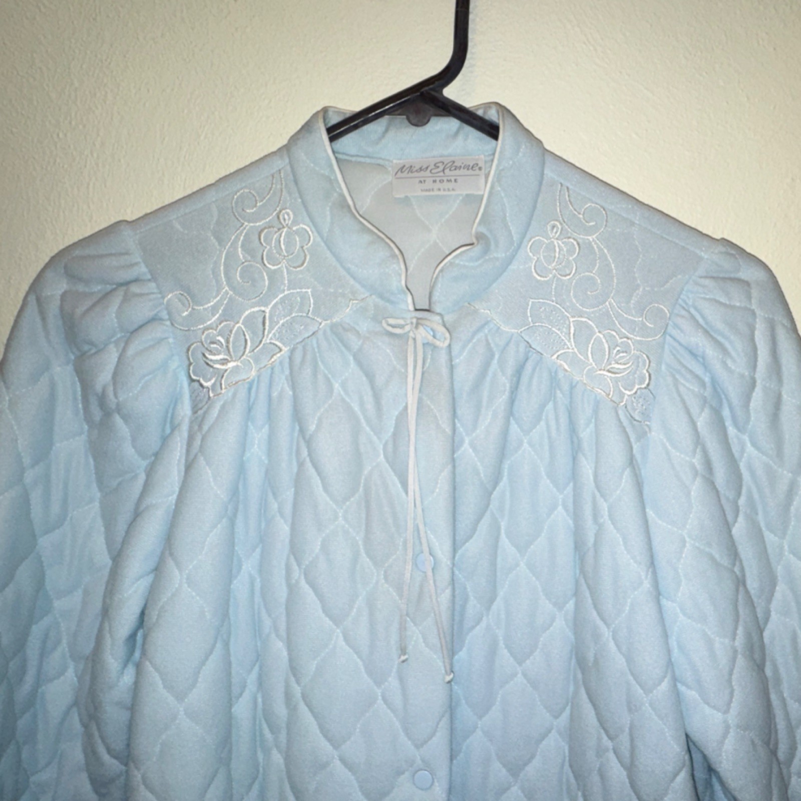 Miss Elaine Vintage Quilted Robe Light Blue 1980s Small Size