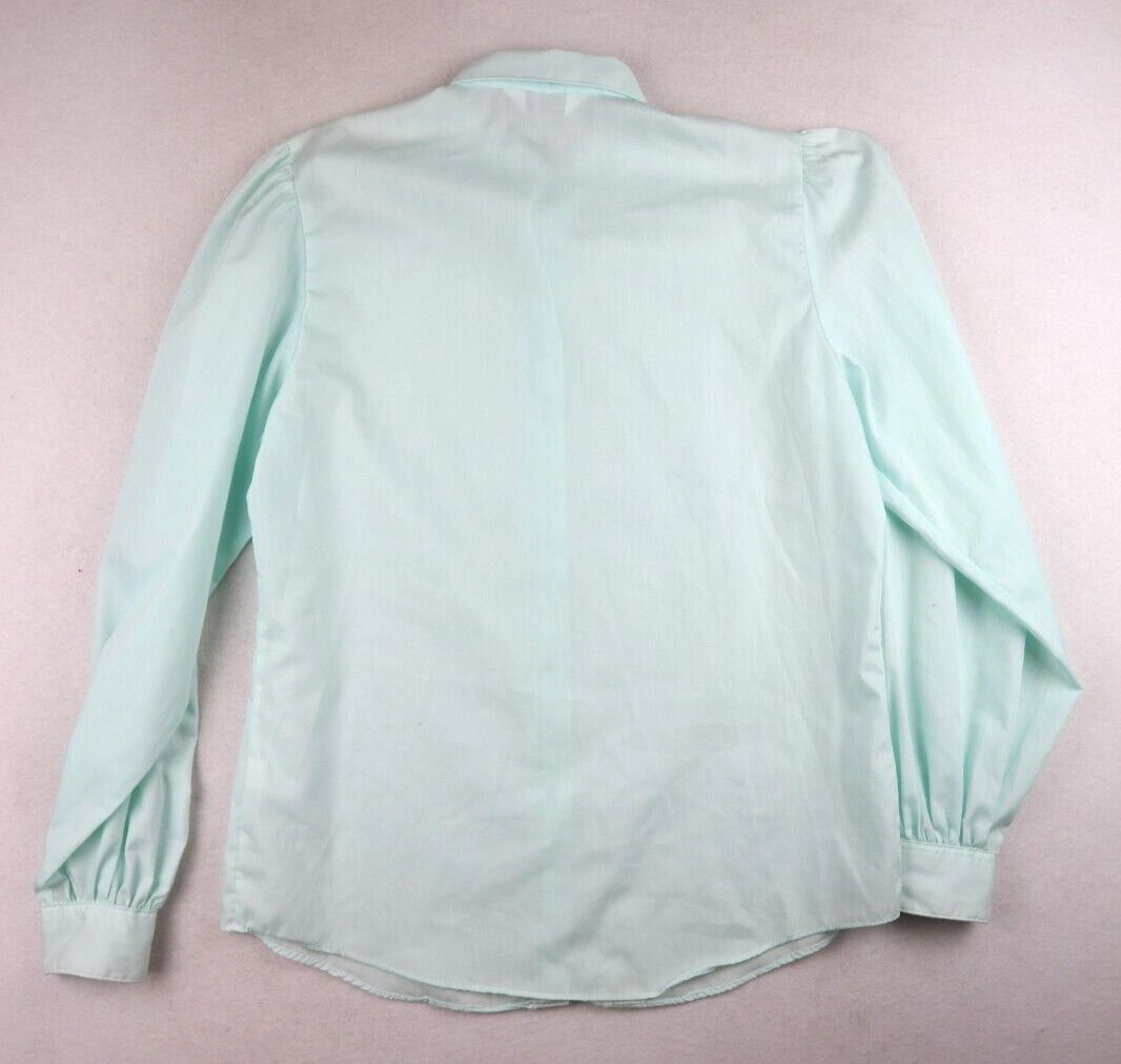 VINTAGE WOMEN’S MINT GREEN LONG SLEEVE BUTTON-UP BLOUSE – CLASSIC ELEGANCE – 10