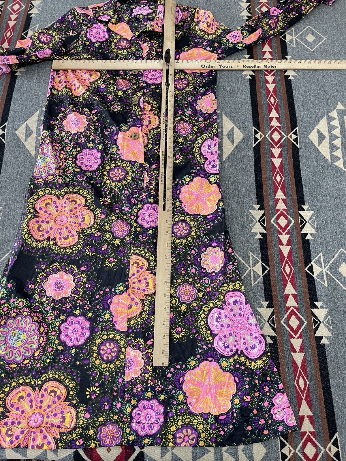 Vintage 60s 70s Psychedelic Floral Prairie Maxi Dress S/M T47
