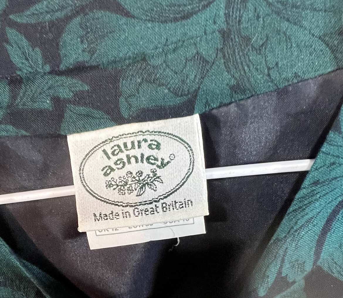 Vtg Laura Ashley UK Dark Florals Cottagecore 80s Maxi Dress US 10 Green Navy