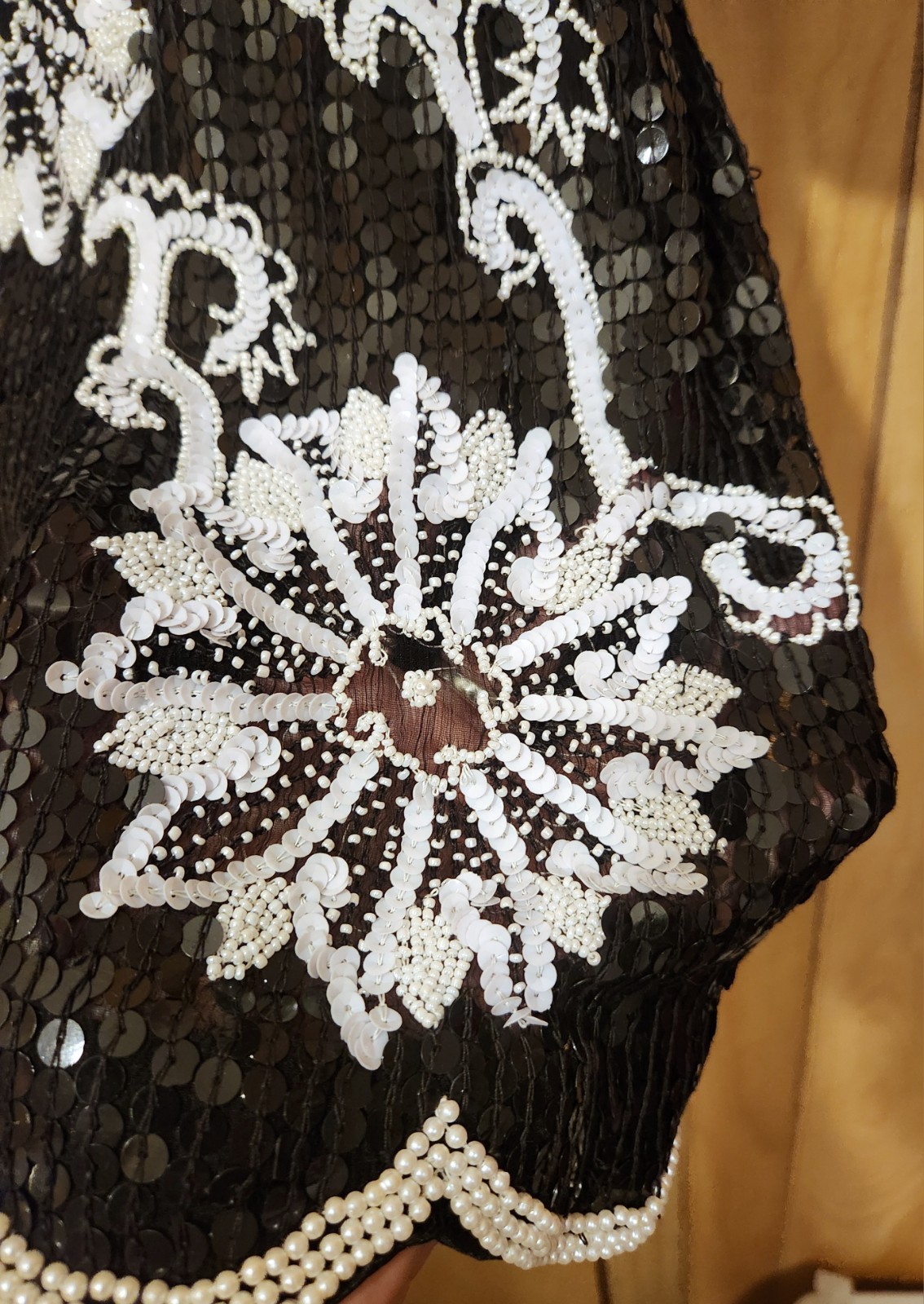 Vintage Royal Feelings Silk Blouse Womens XL Beaded Sequins Floral Design Top
