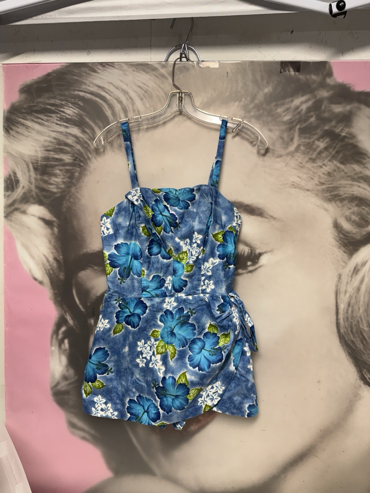 Vintage Paradise Hawaii Swimsuit Romper Playsuit Floral Tiki Oasis~