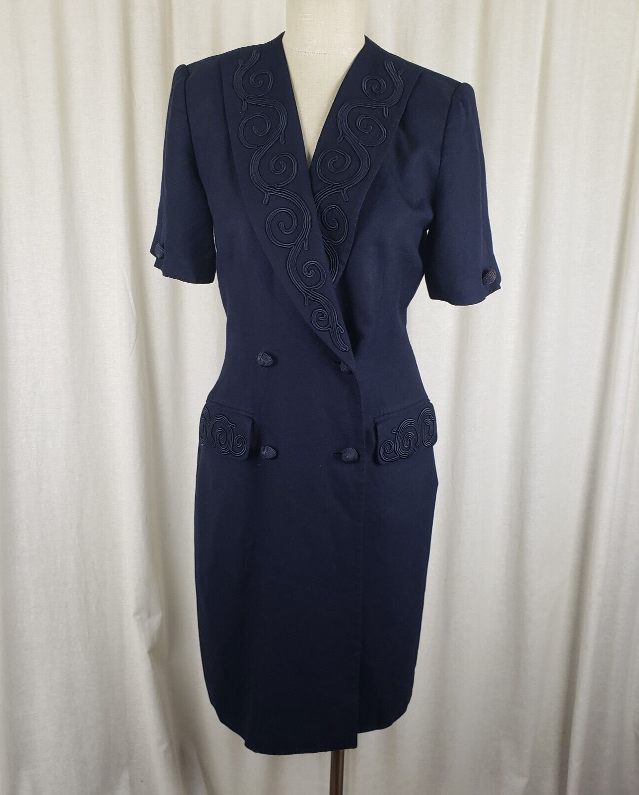 Double Breasted Blazer Coat Dress Kasper for ASL Tuxedo Vintage Women 6 Soutache