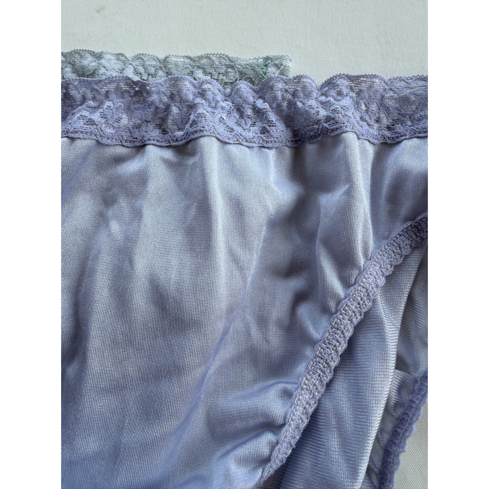 2 Vintage 80’s Fruit of the Loom High Cut Brief Panties Lace Trim Purple Blue